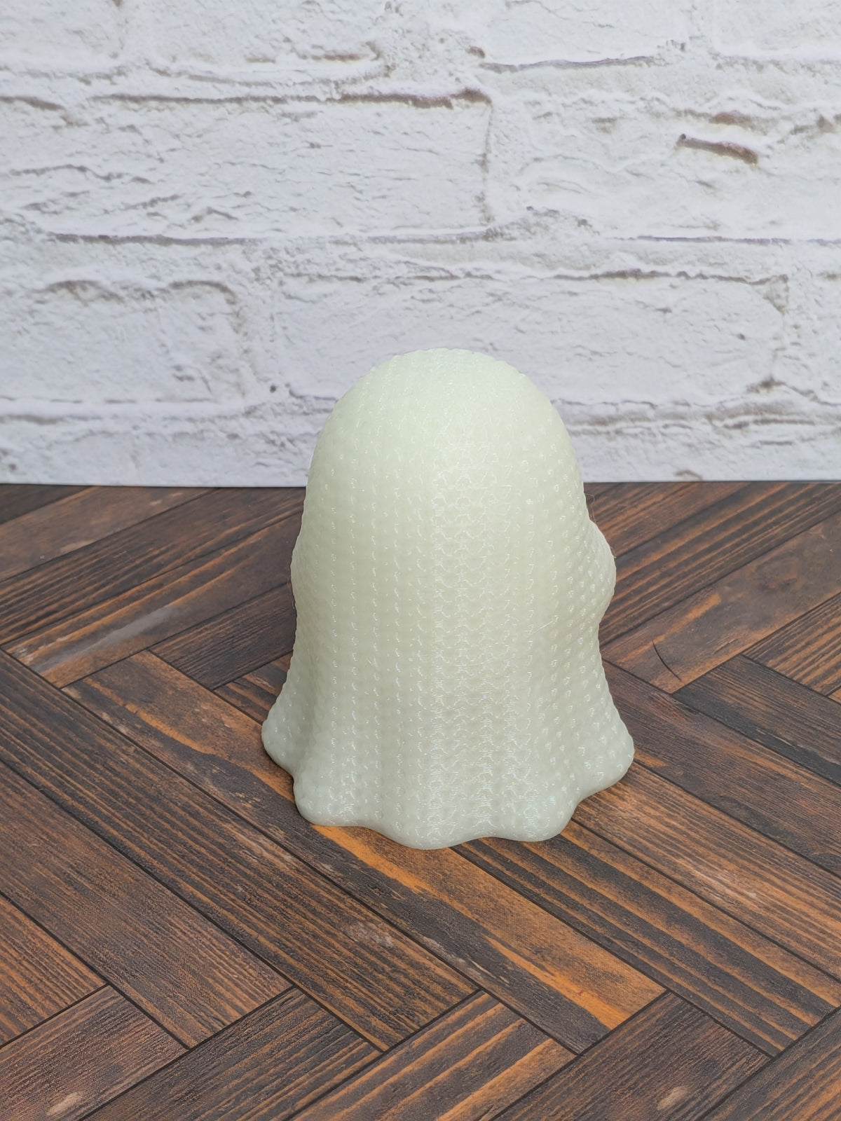Faux Crochet Glow Ghost with Pumpkin Figurine UV Reactive 3D Printed Knit Halloween Desk Decor