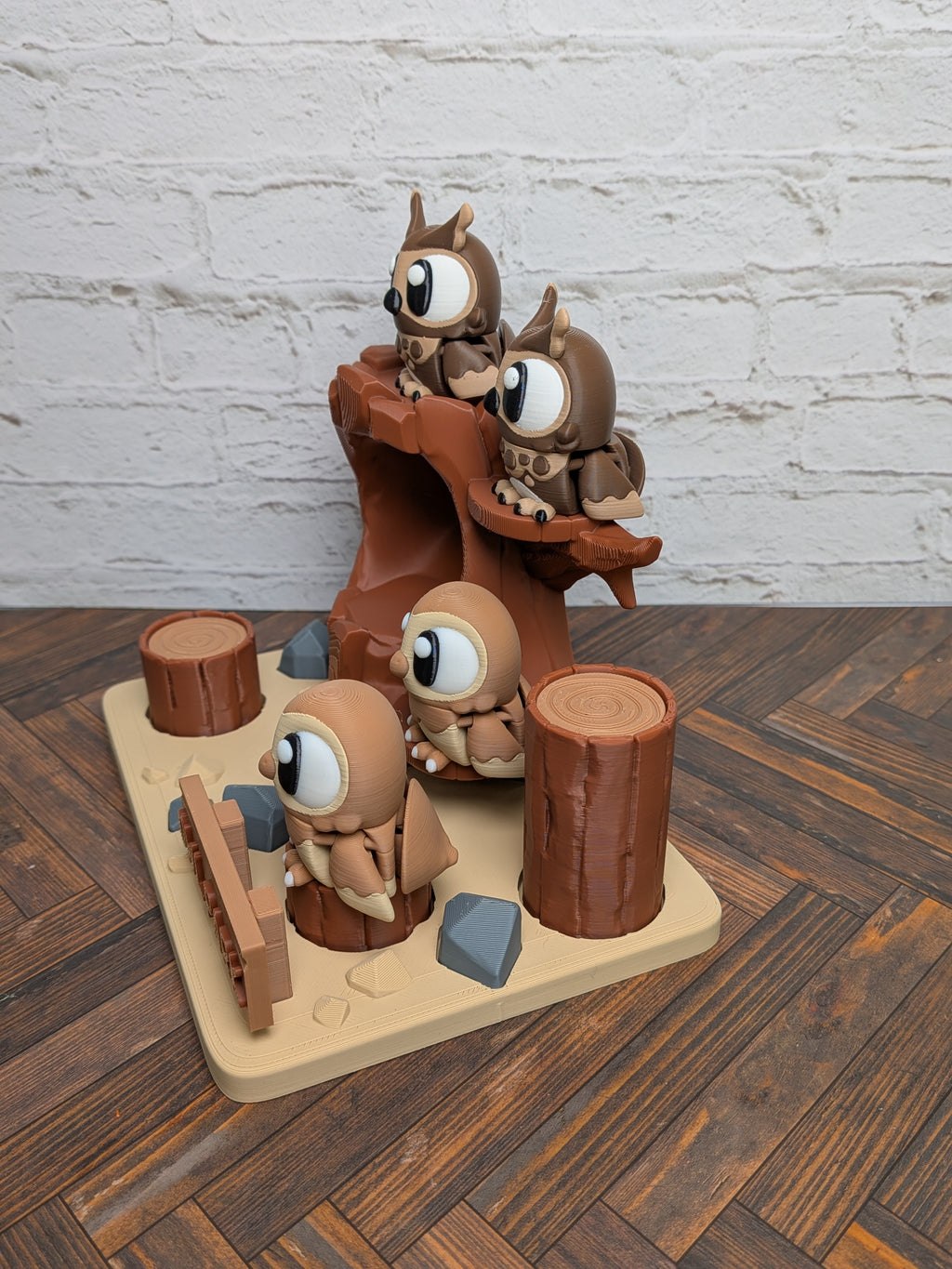 Owl Park Diorama Playset 3D Printed Desk Decor Includes 4 Articulated Owls