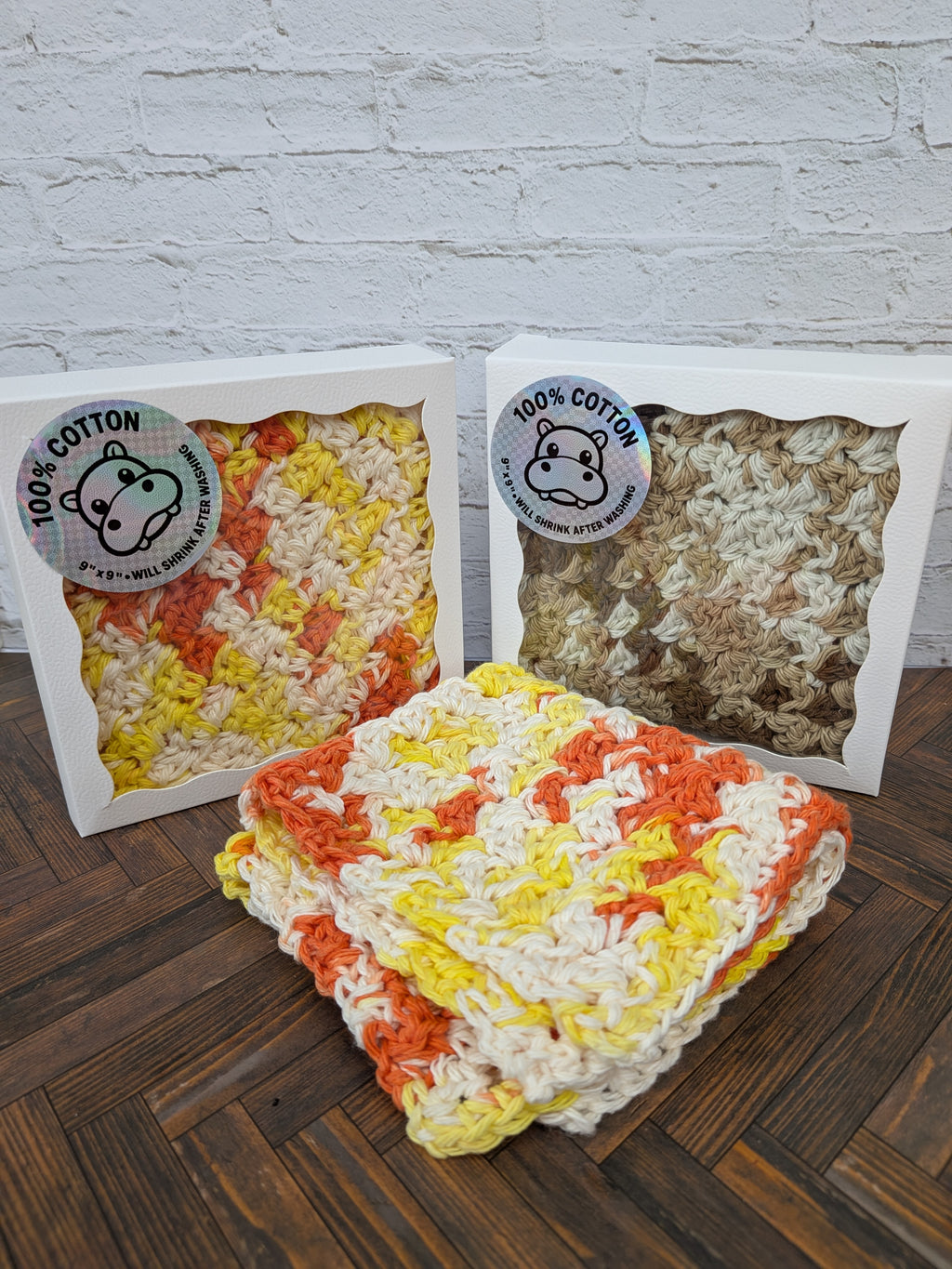 Large Hand Crochet 100% Cotton Washcloth 9x9 Dishcloth Kitchen Bath Eco Friendly Gift Box