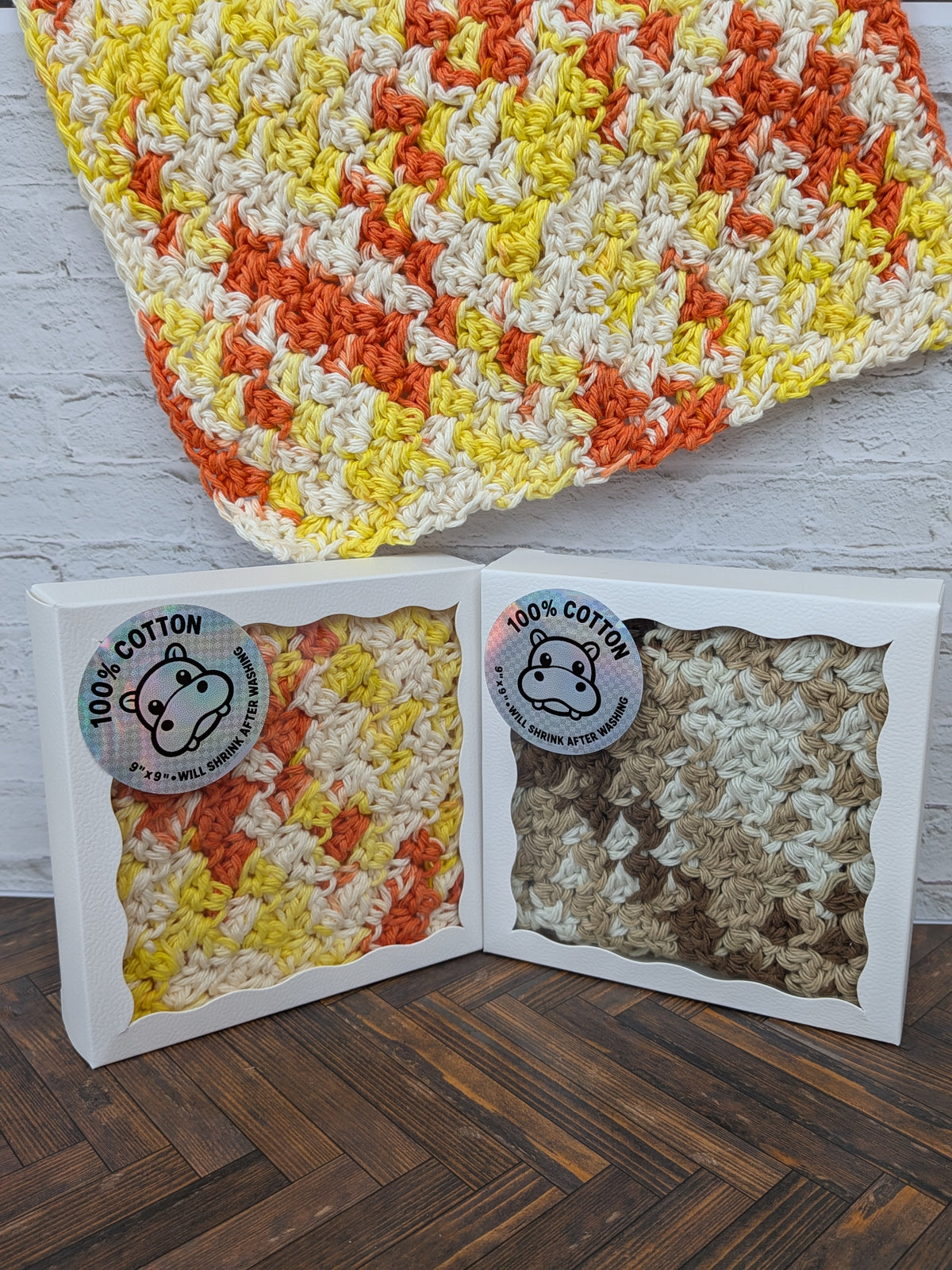Large Hand Crochet 100% Cotton Washcloth 9x9 Dishcloth Kitchen Bath Eco Friendly Gift Box