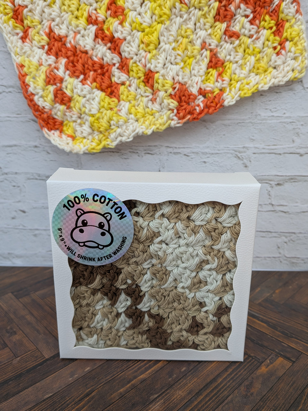 Large Hand Crochet 100% Cotton Washcloth 9x9 Dishcloth Kitchen Bath Eco Friendly Gift Box