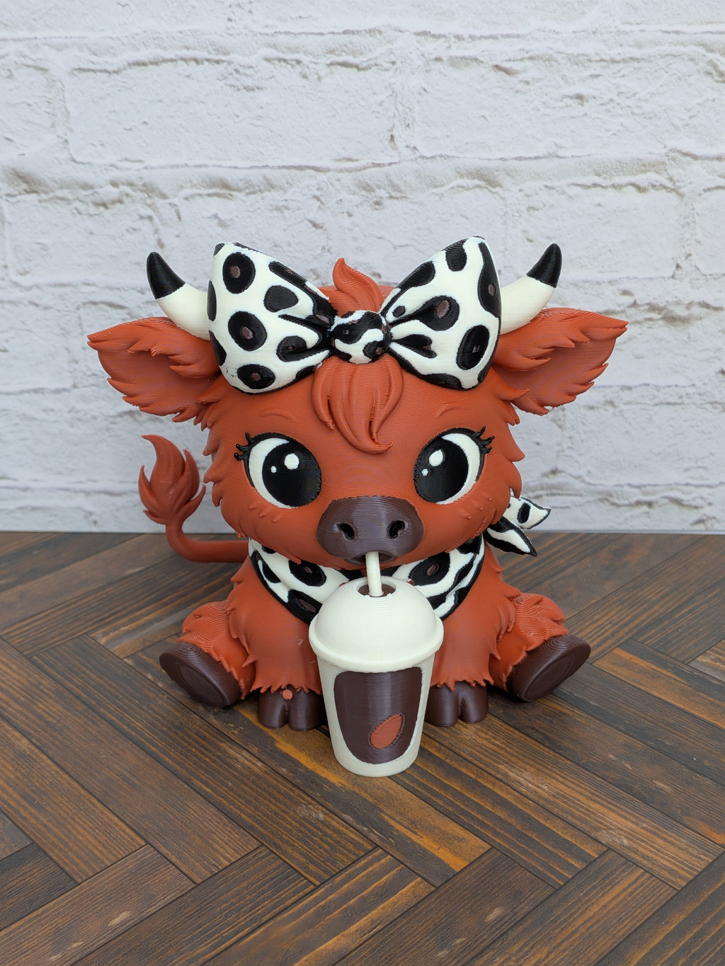 Udderly Spiced Highland Cow Figurines 4" 3D Printed Pumpkin Spice Iced Latte Mug Fall Decor