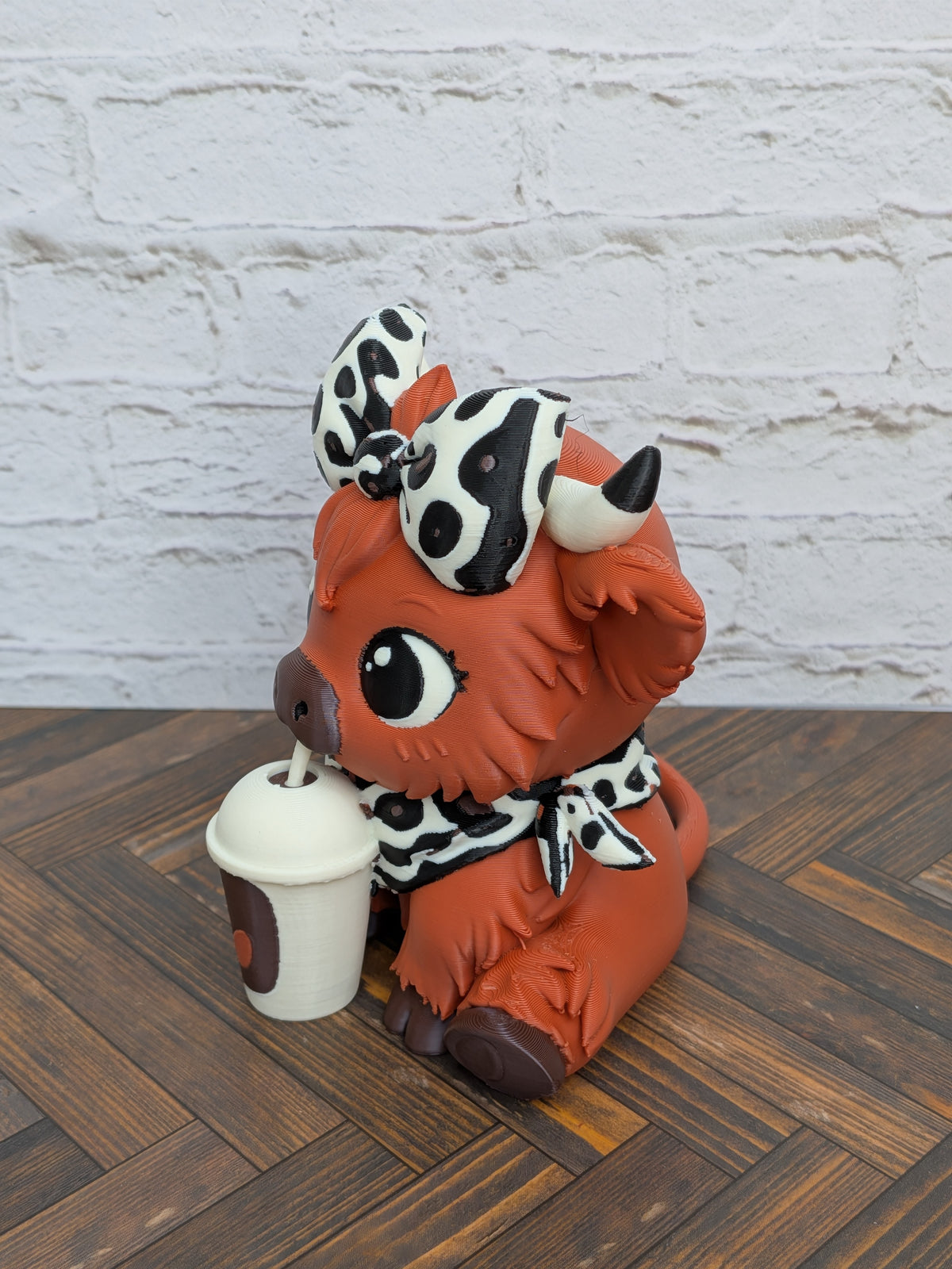 Udderly Spiced Highland Cow Figurines 4" 3D Printed Pumpkin Spice Iced Latte Mug Fall Decor
