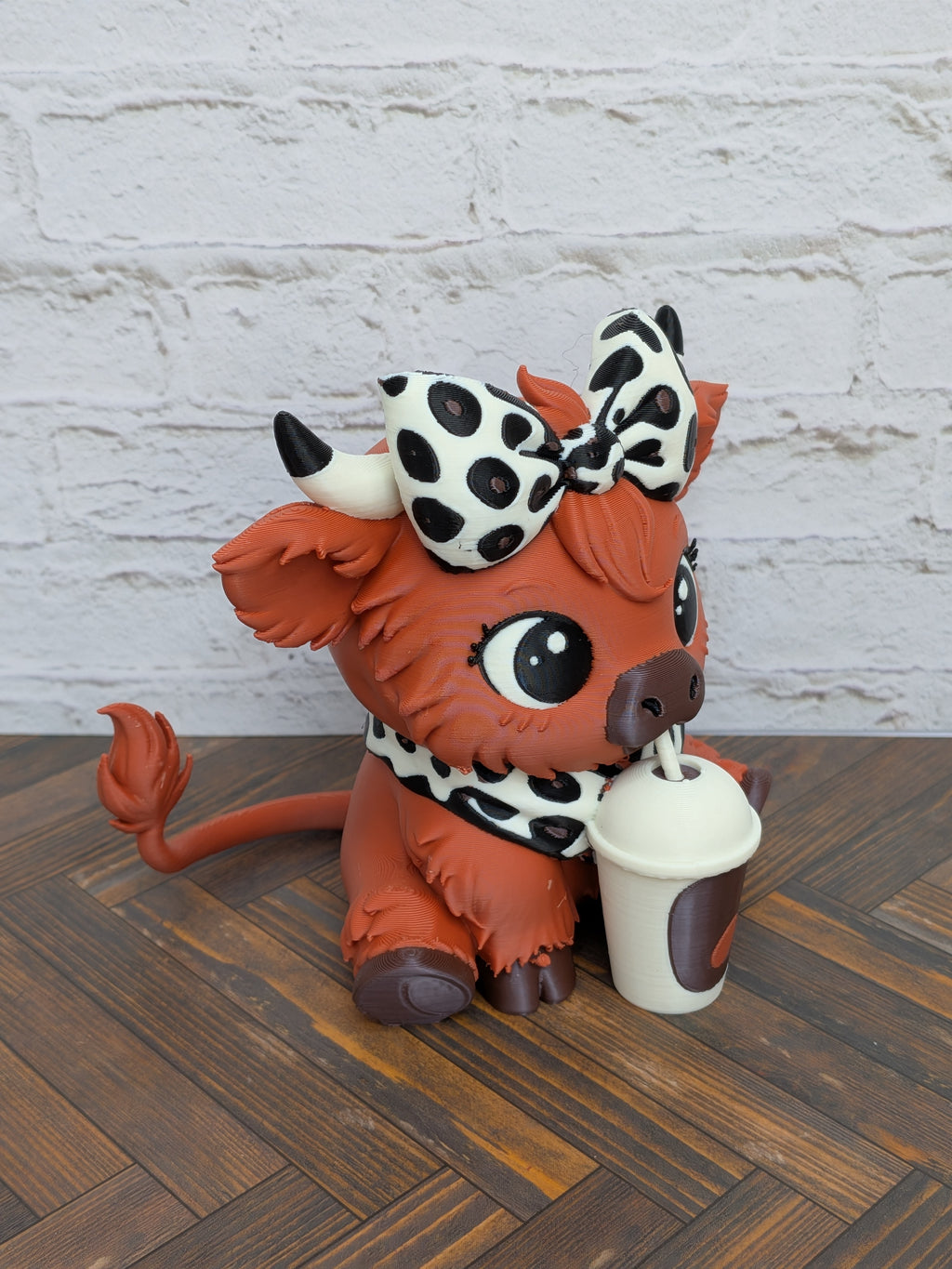 Udderly Spiced Highland Cow Figurines 4" 3D Printed Pumpkin Spice Iced Latte Mug Fall Decor