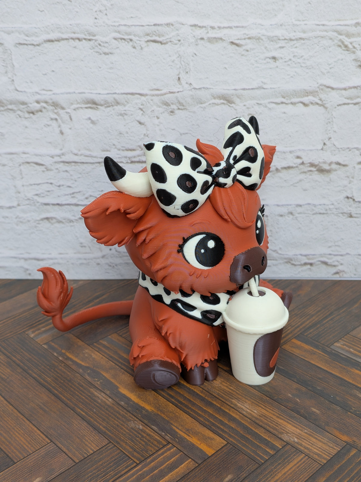 Udderly Spiced Highland Cow Figurines 4" 3D Printed Pumpkin Spice Iced Latte Mug Fall Decor