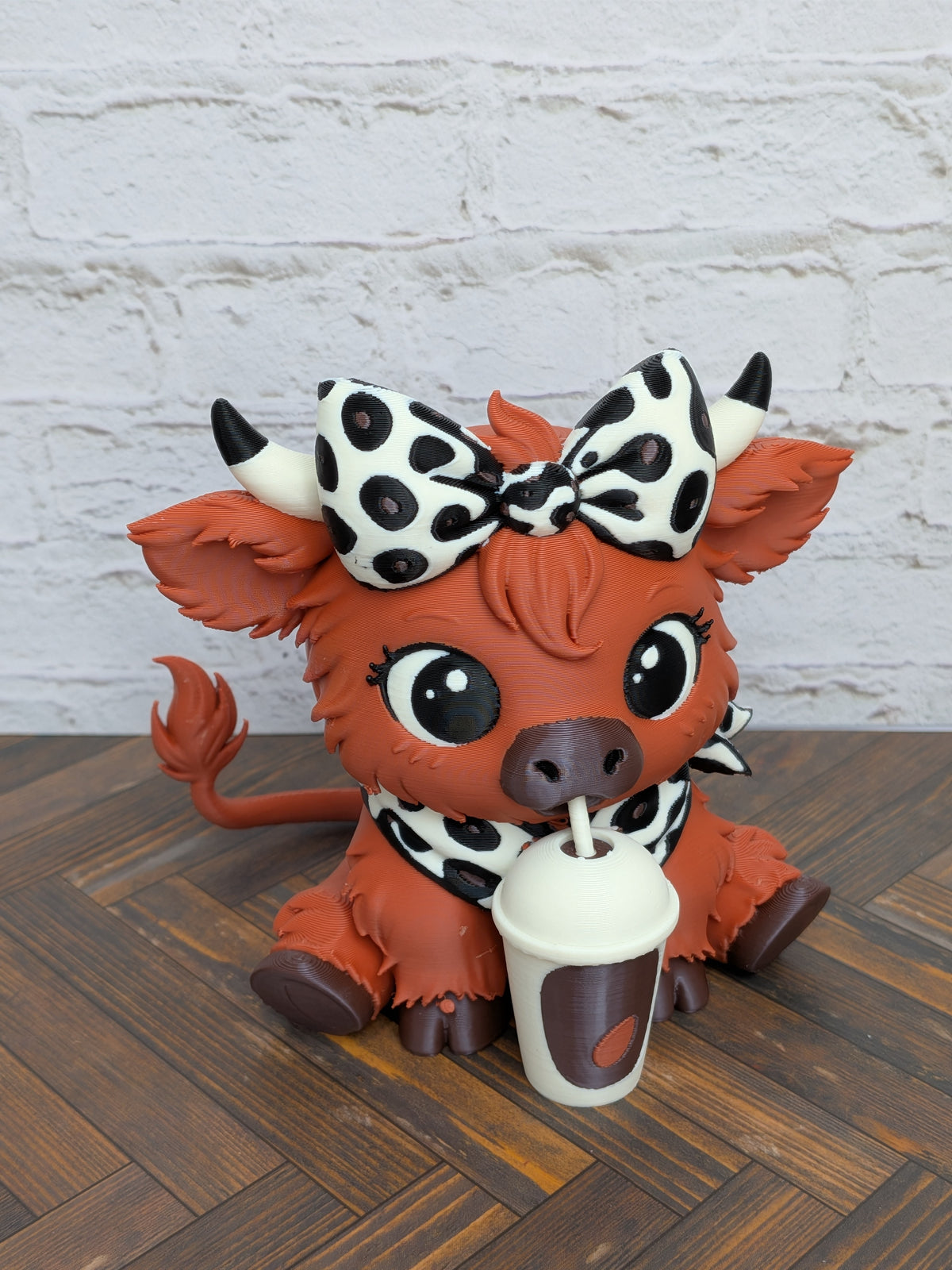 Udderly Spiced Highland Cow Figurines 4" 3D Printed Pumpkin Spice Iced Latte Mug Fall Decor