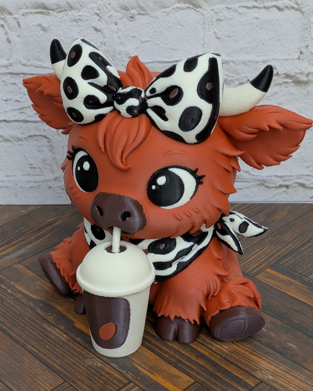 Udderly Spiced Highland Cow Figurines 4" 3D Printed Pumpkin Spice Iced Latte Mug Fall Decor