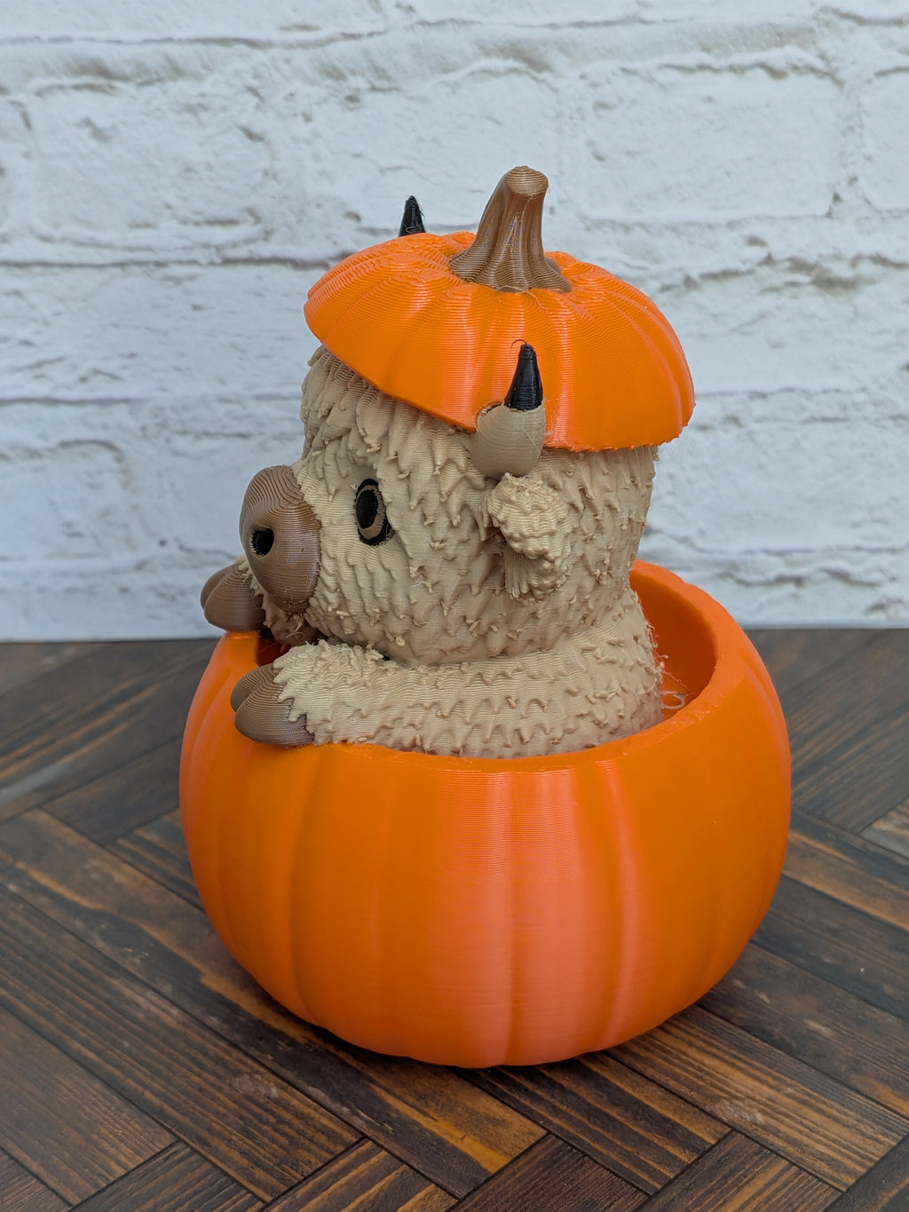 4" Highland Cow in Pumpkin Figurine 3D Printed Fall Desk Pet Autumn Tiered Tray Decor
