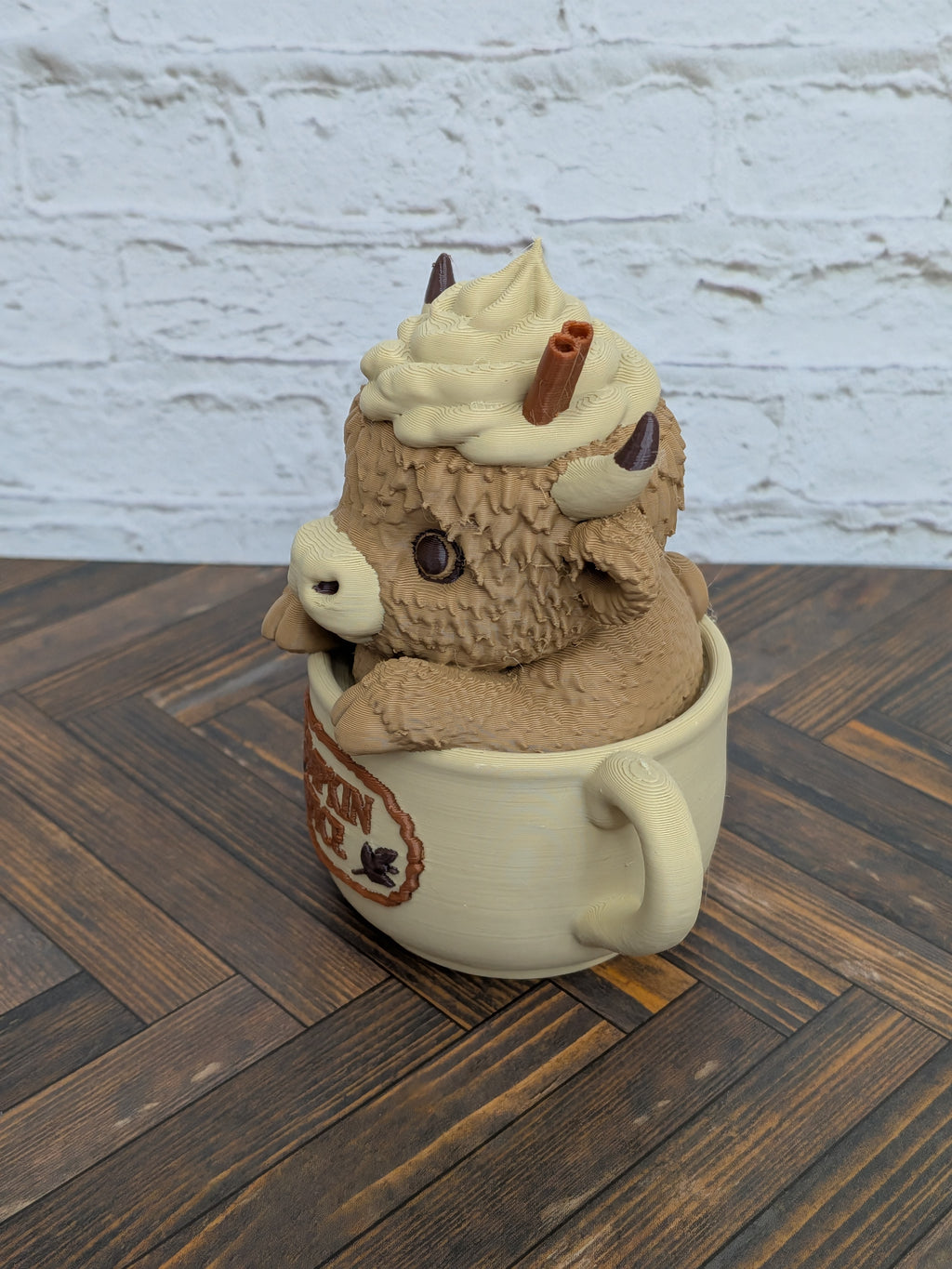 Udderly Spiced Highland Cow Figurines 4" 3D Printed Pumpkin Spice Iced Latte Mug Fall Decor