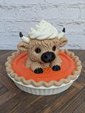 Udderly Thankful Highland Cow Figurines 3D Printed Thanksgiving Turkey & Pumpkin Pie Fall Decor