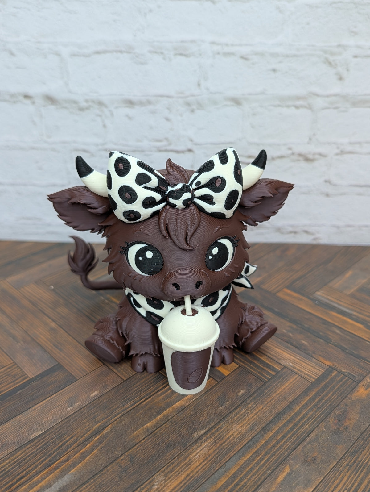 Udderly Spiced Highland Cow Figurines 4" 3D Printed Pumpkin Spice Iced Latte Mug Fall Decor