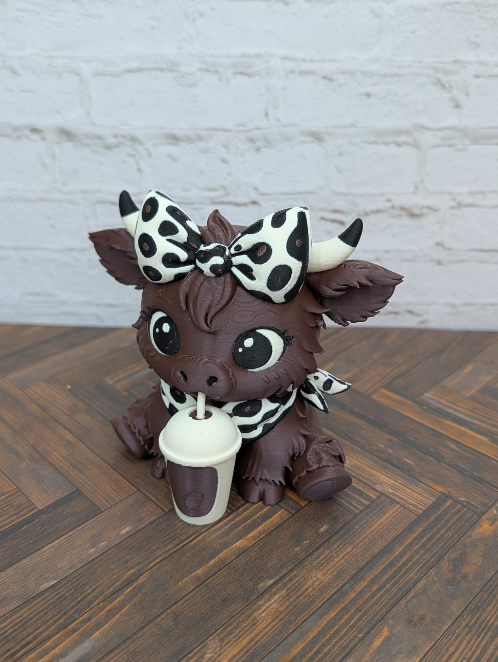 Udderly Spiced Highland Cow Figurines 4" 3D Printed Pumpkin Spice Iced Latte Mug Fall Decor