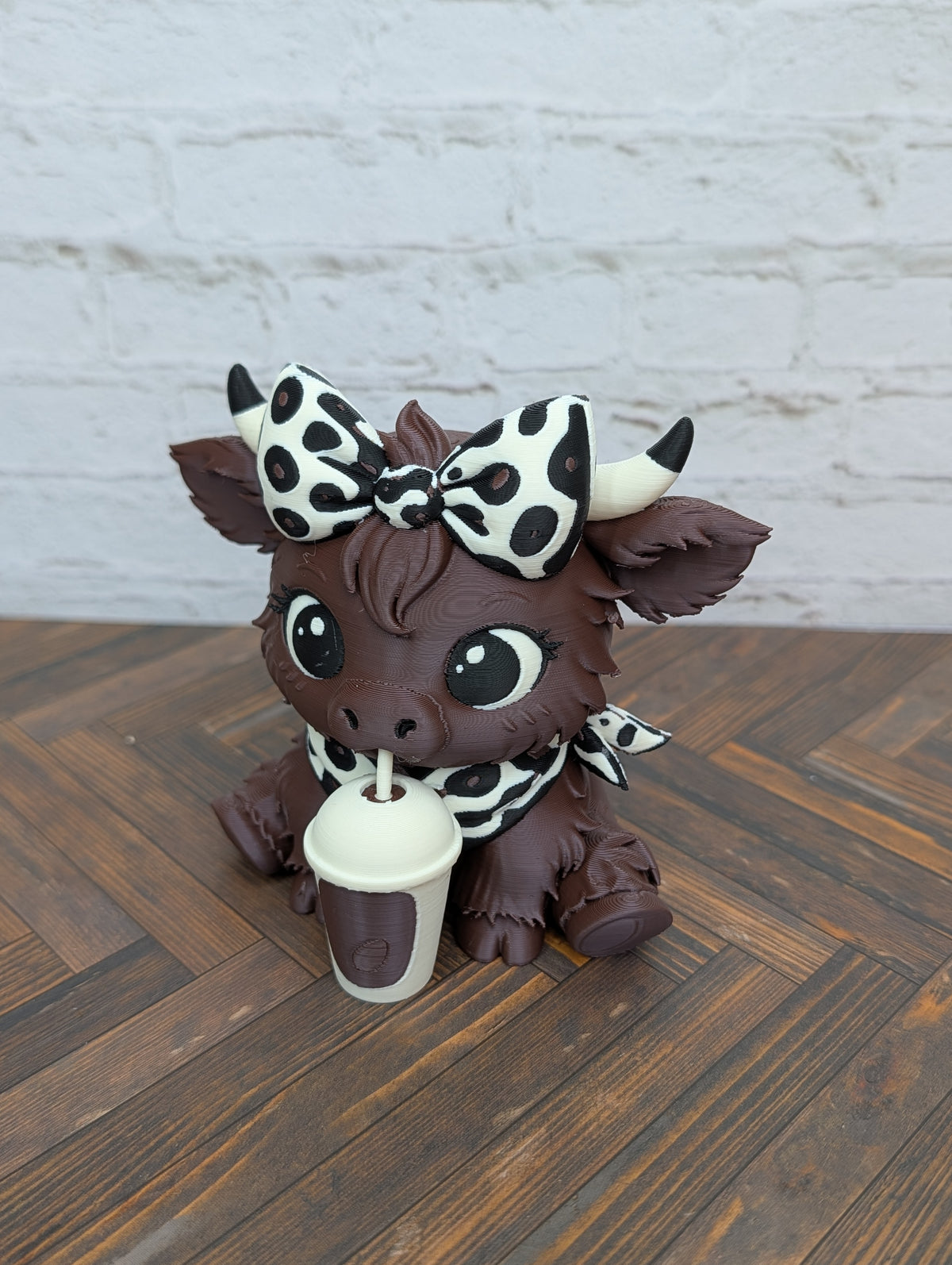 Udderly Spiced Highland Cow Figurines 4" 3D Printed Pumpkin Spice Iced Latte Mug Fall Decor