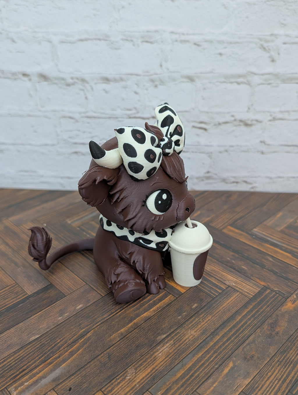 Udderly Spiced Highland Cow Figurines 4" 3D Printed Pumpkin Spice Iced Latte Mug Fall Decor