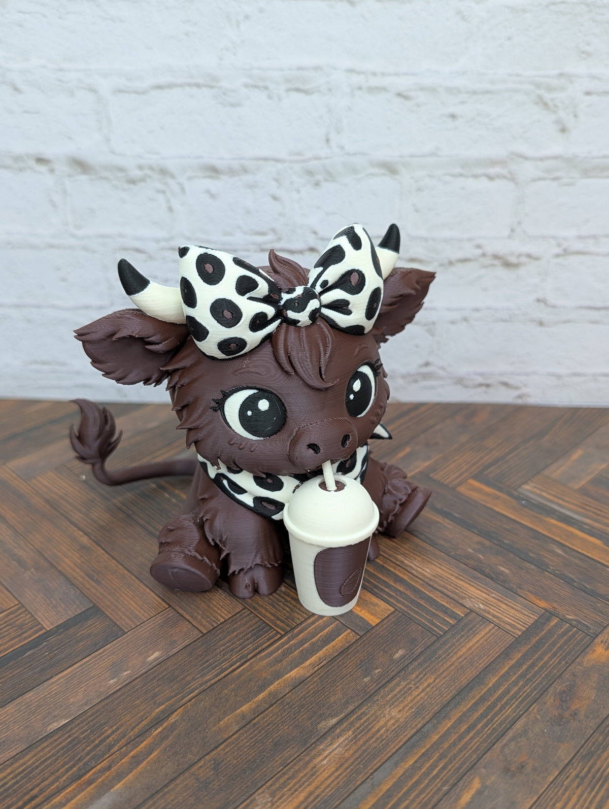 Udderly Spiced Highland Cow Figurines 4" 3D Printed Pumpkin Spice Iced Latte Mug Fall Decor