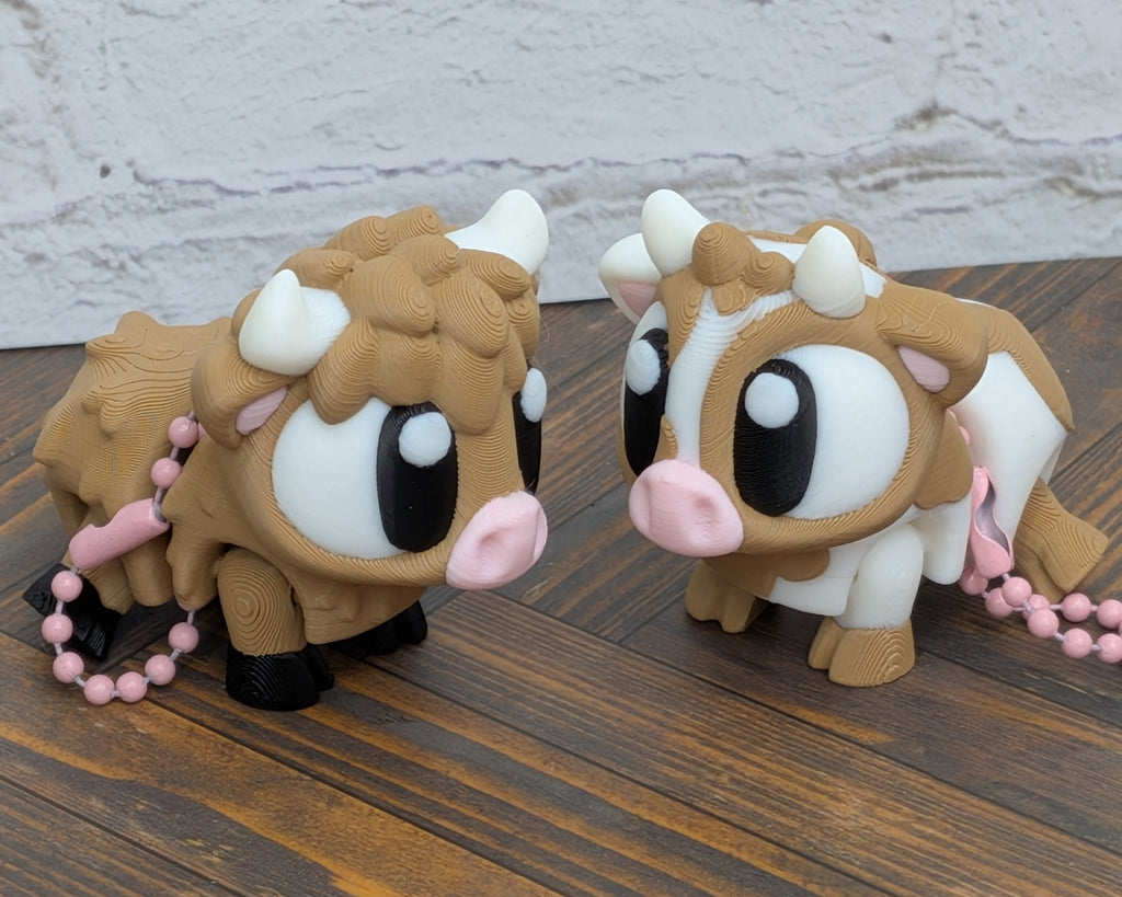 Cow Keychain Buddy 3D Printed Highland & Spotted Dairy Calf Backpack Charm Desk Toy
