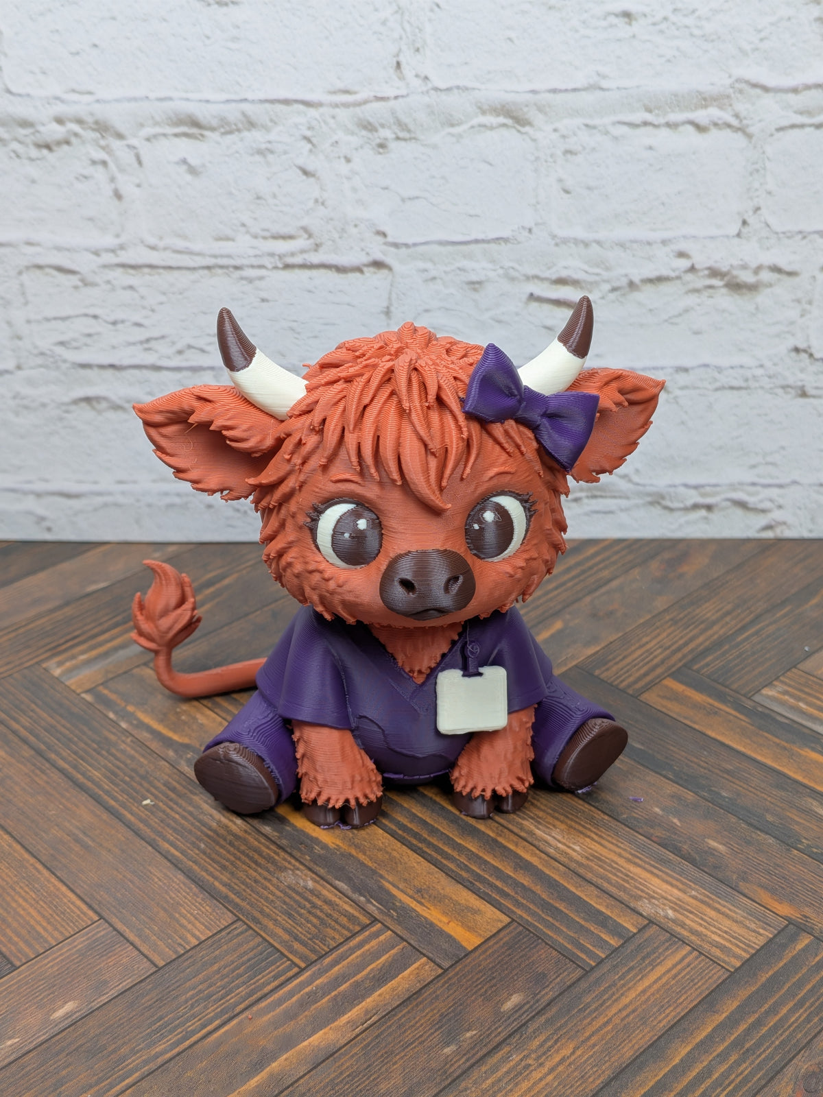 Nurse Highland Cow Figurine 3D Printed Healthcare Scrub Calf Medical Desk Decor Gift