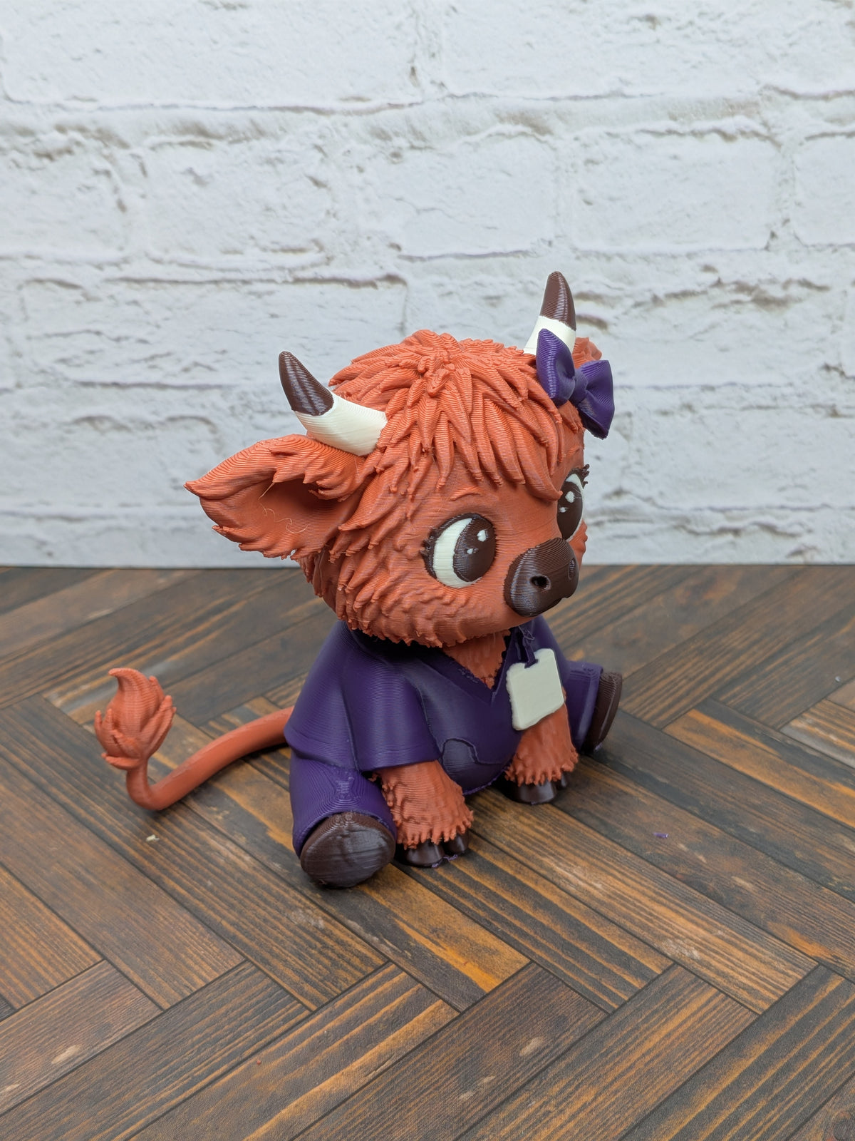 Nurse Highland Cow Figurine 3D Printed Healthcare Scrub Calf Medical Desk Decor Gift