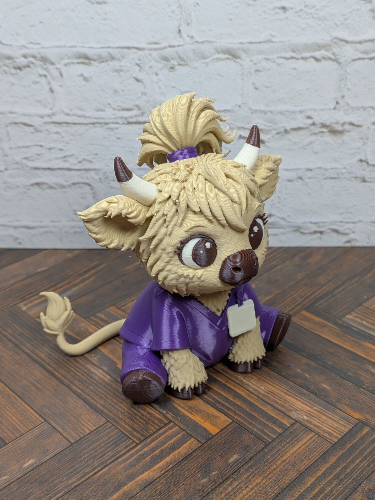 Nurse Highland Cow Figurine 3D Printed Healthcare Scrub Calf Medical Desk Decor Gift