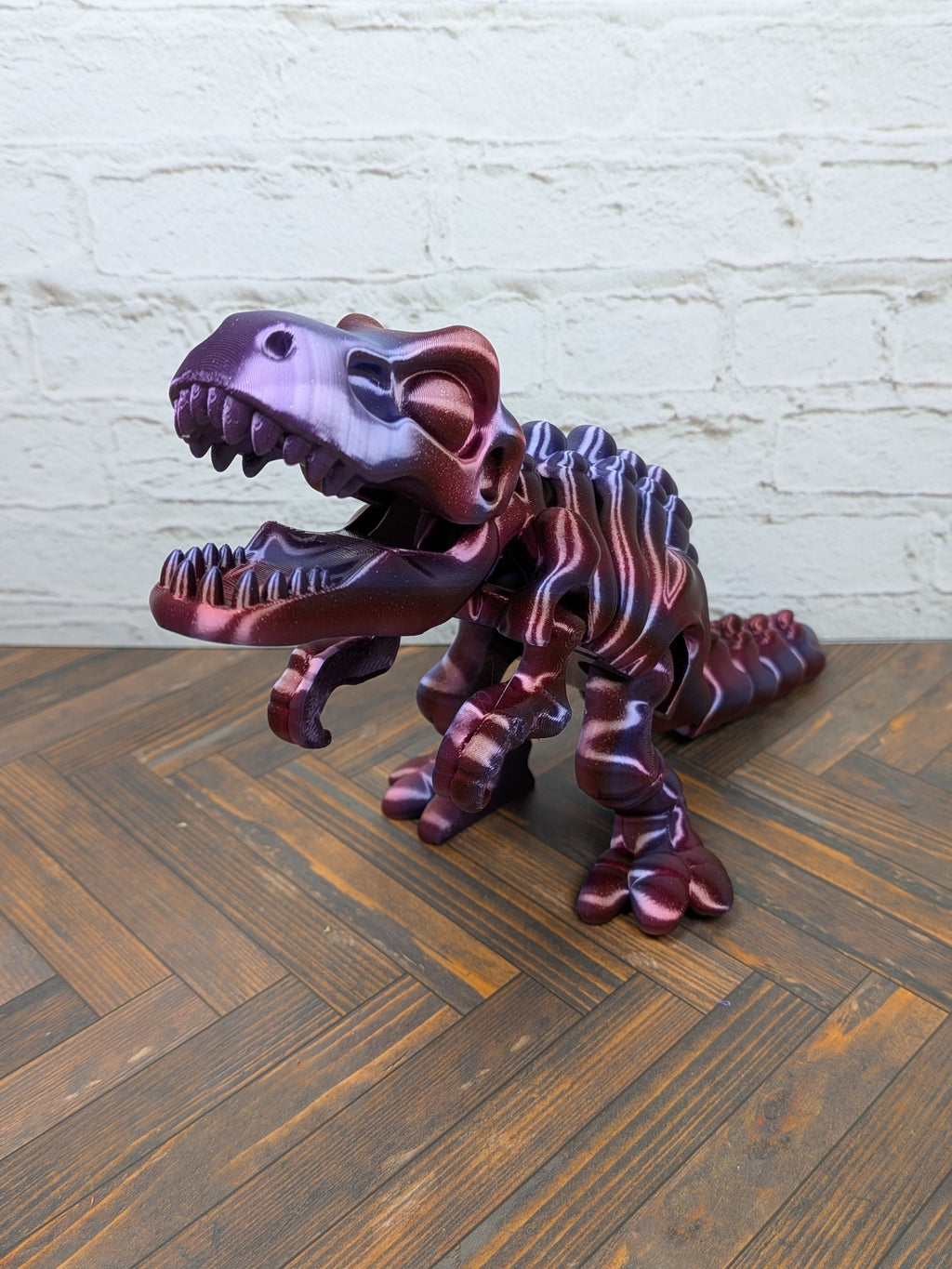 Articulated T-Rex Dinosaur Toy Dual Color Purple Green Flexi Tyrannosaurus 7.5 Inch