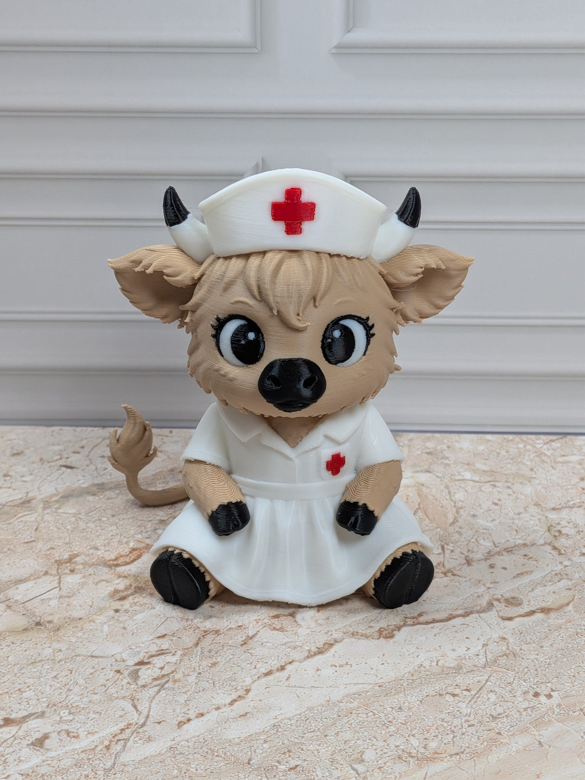 Nurse Highland Cow Figurine 3D Printed Healthcare Scrub Calf Medical Desk Decor Gift