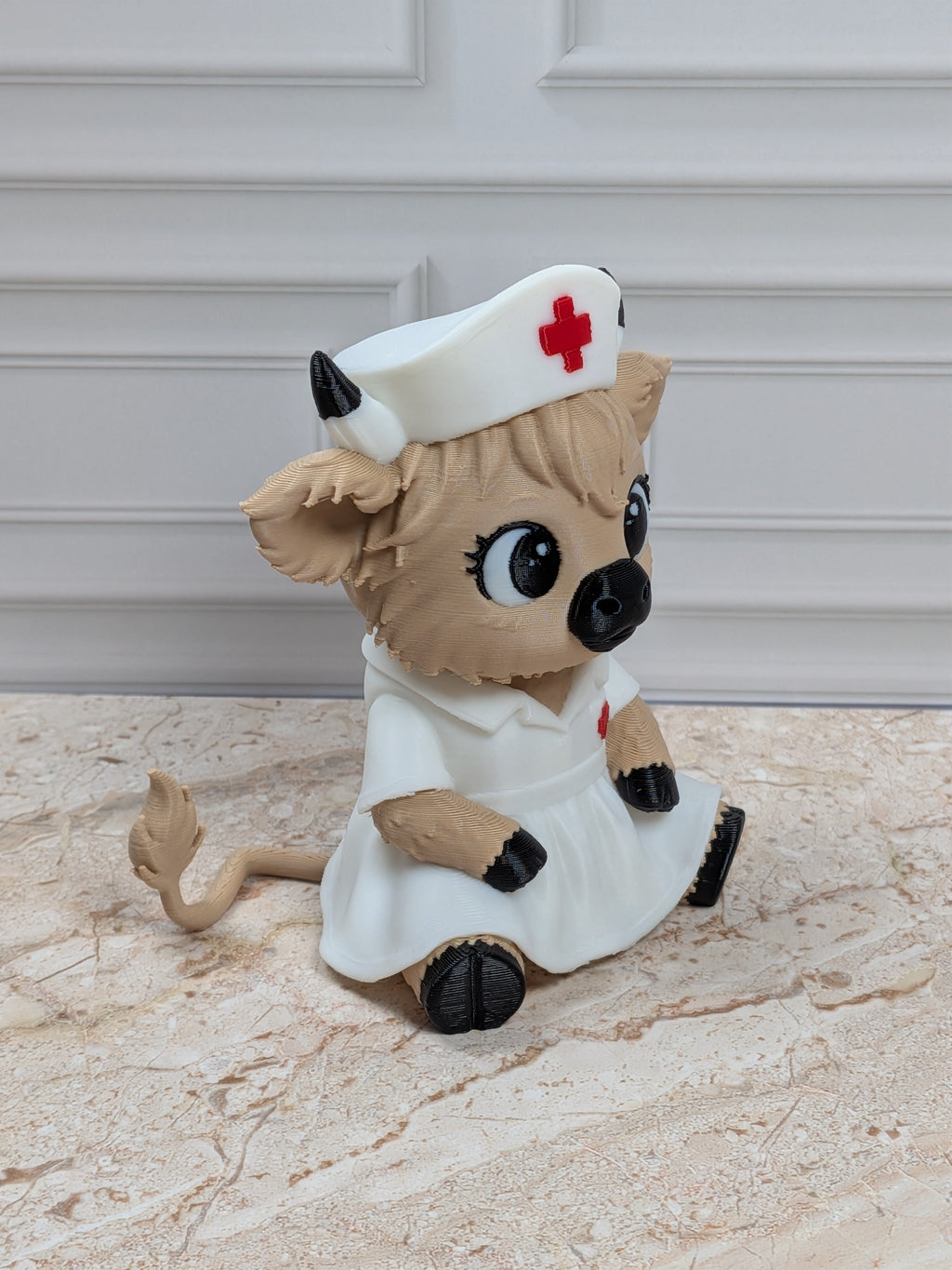 Nurse Highland Cow Figurine 3D Printed Healthcare Scrub Calf Medical Desk Decor Gift