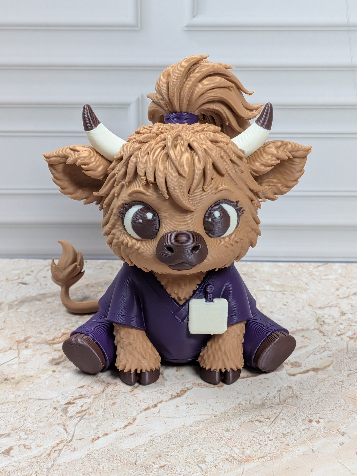 Nurse Highland Cow Figurine 3D Printed Healthcare Scrub Calf Medical Desk Decor Gift