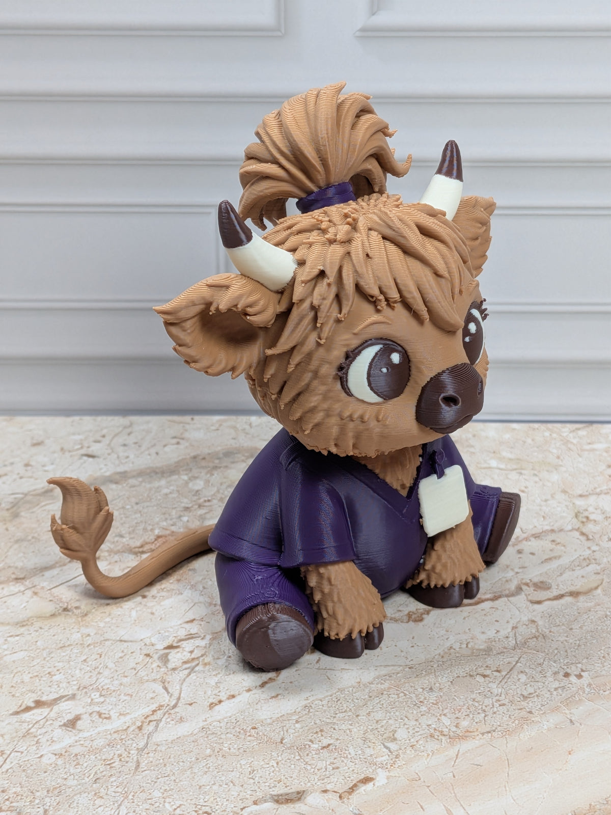 Nurse Highland Cow Figurine 3D Printed Healthcare Scrub Calf Medical Desk Decor Gift