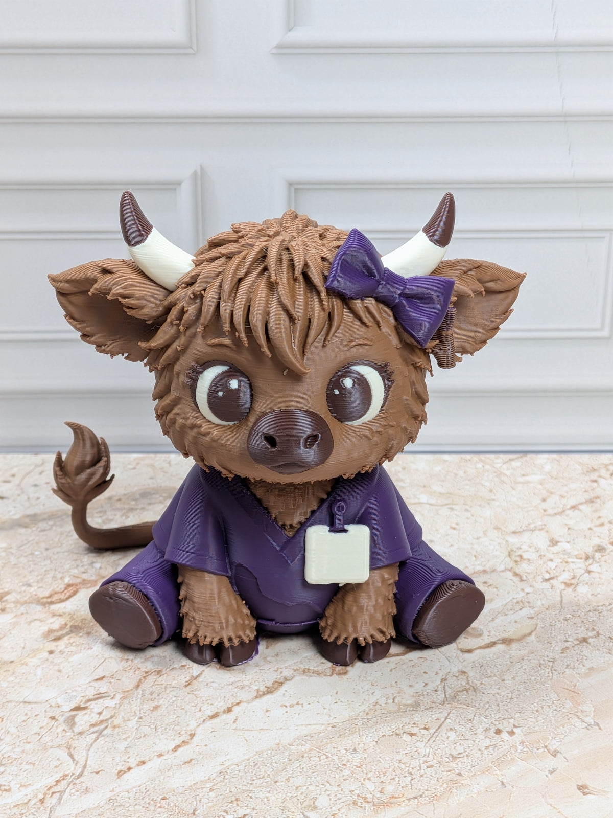 Nurse Highland Cow Figurine 3D Printed Healthcare Scrub Calf Medical Desk Decor Gift