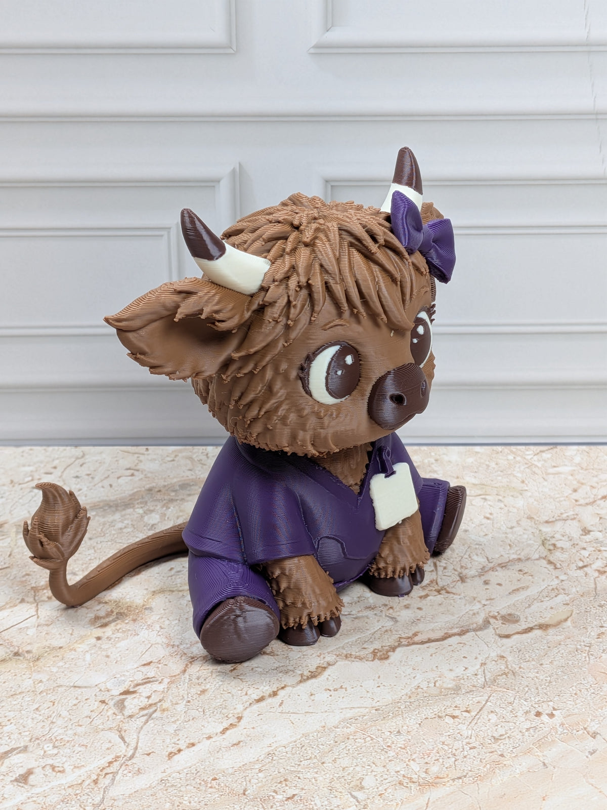 Nurse Highland Cow Figurine 3D Printed Healthcare Scrub Calf Medical Desk Decor Gift