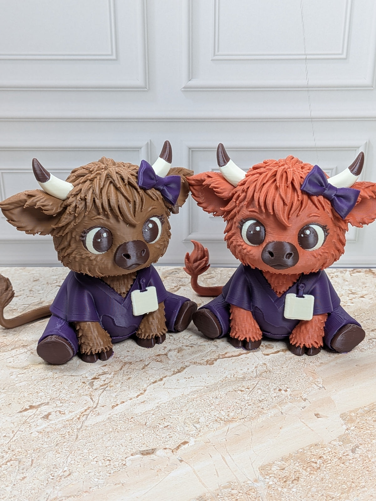 Nurse Highland Cow Figurine 3D Printed Healthcare Scrub Calf Medical Desk Decor Gift