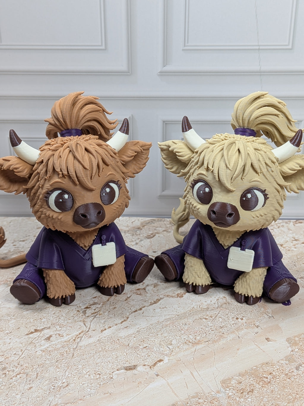 Nurse Highland Cow Figurine 3D Printed Healthcare Scrub Calf Medical Desk Decor Gift