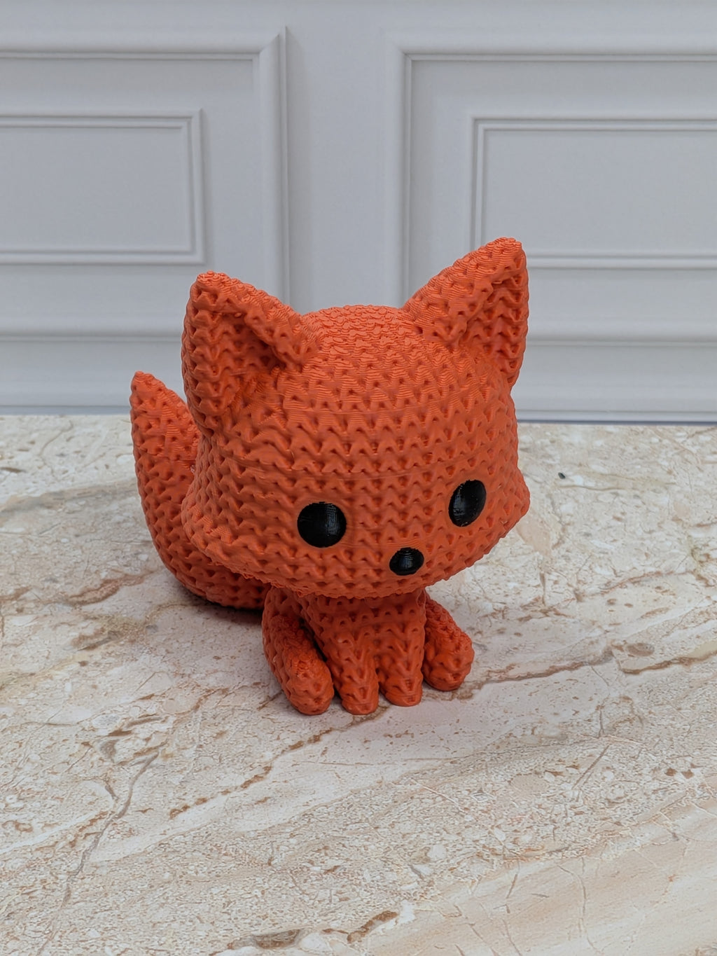 2.75" Faux Crochet Fox Figurine 3D Printed Knit Woodland Desk Pet Autumn Decor