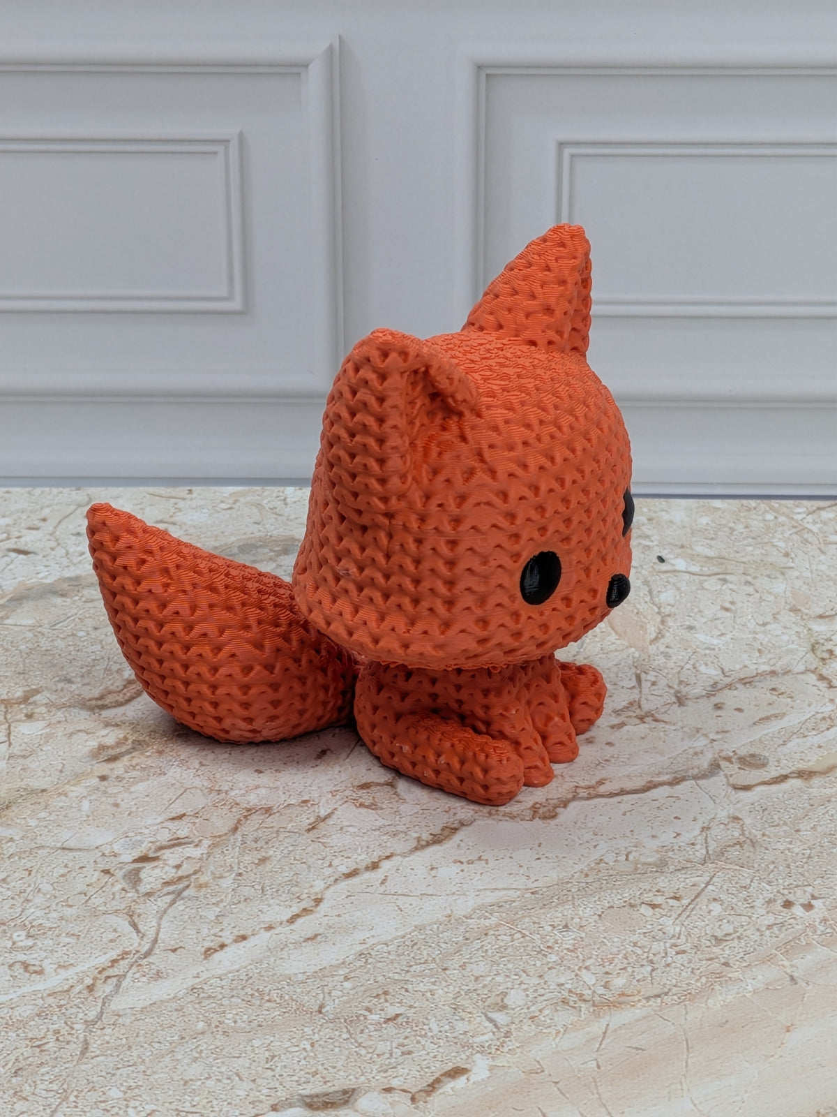 2.75" Faux Crochet Fox Figurine 3D Printed Knit Woodland Desk Pet Autumn Decor