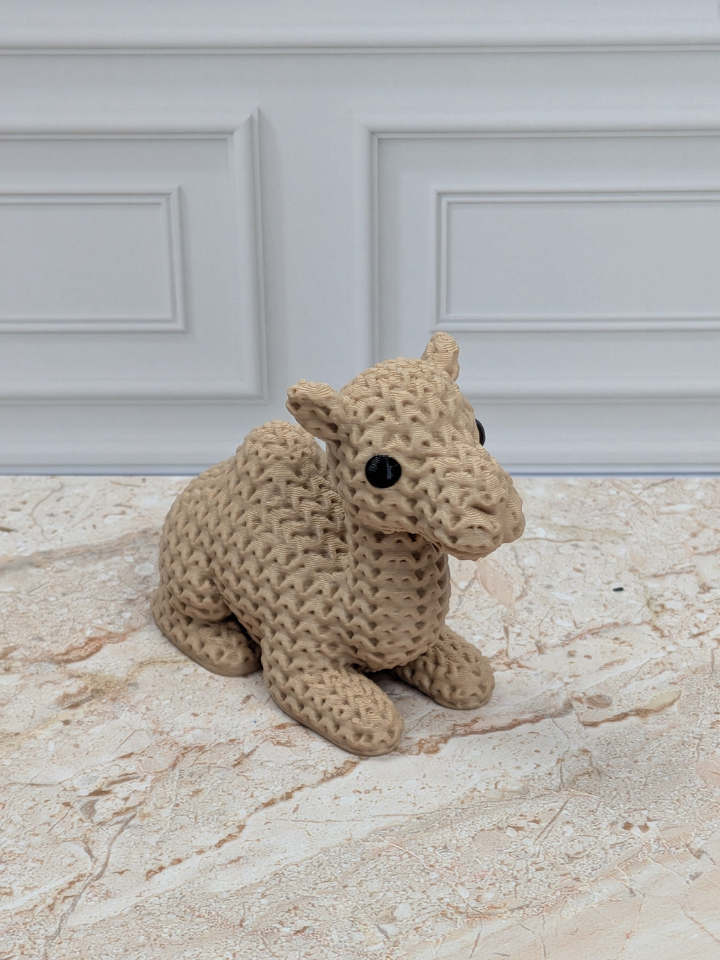 3" Faux Crochet Camel Figurine 3D Printed Knit Desert Animal Desk Pet Nativity Decor