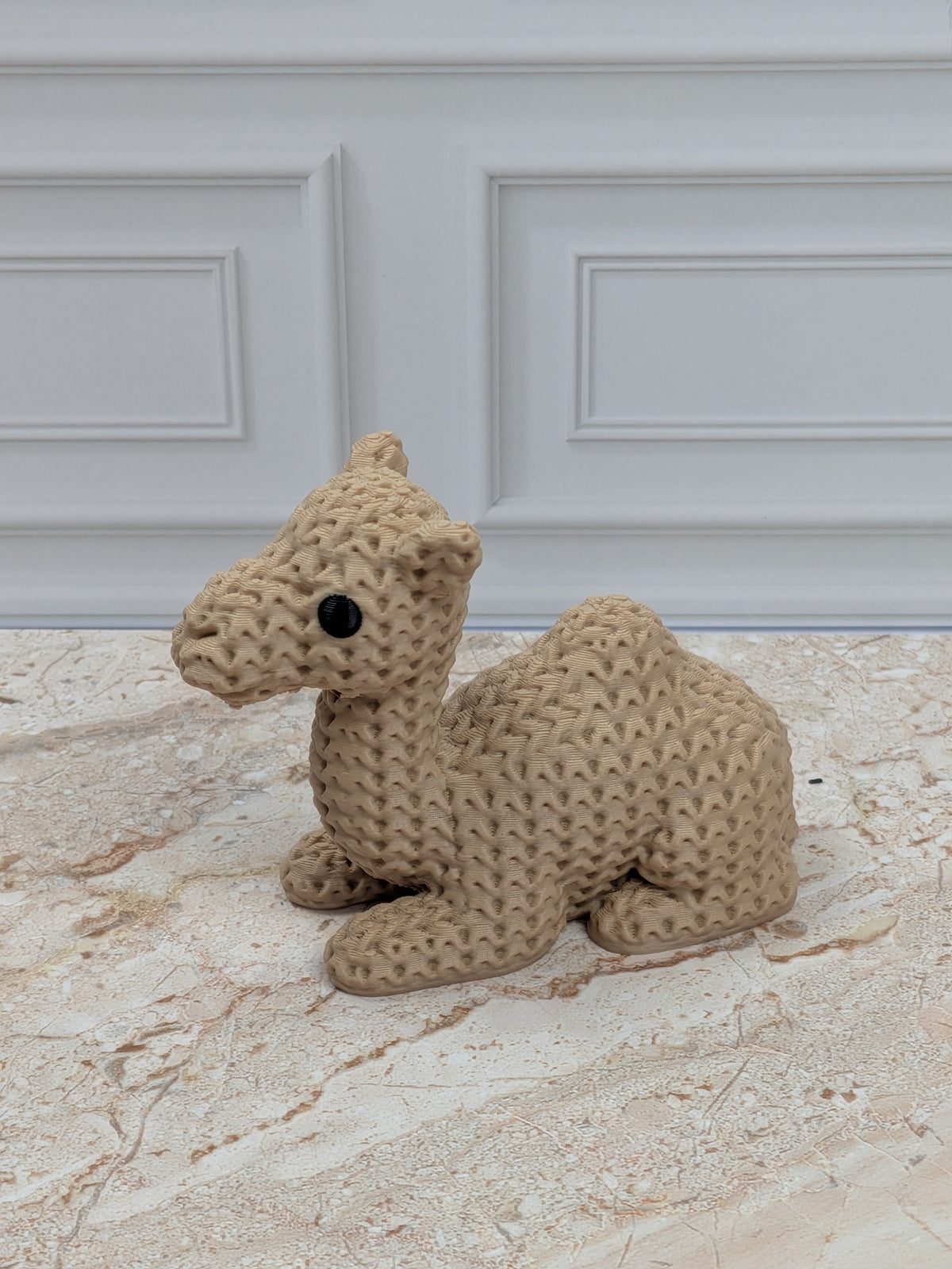 3" Faux Crochet Camel Figurine 3D Printed Knit Desert Animal Desk Pet Nativity Decor