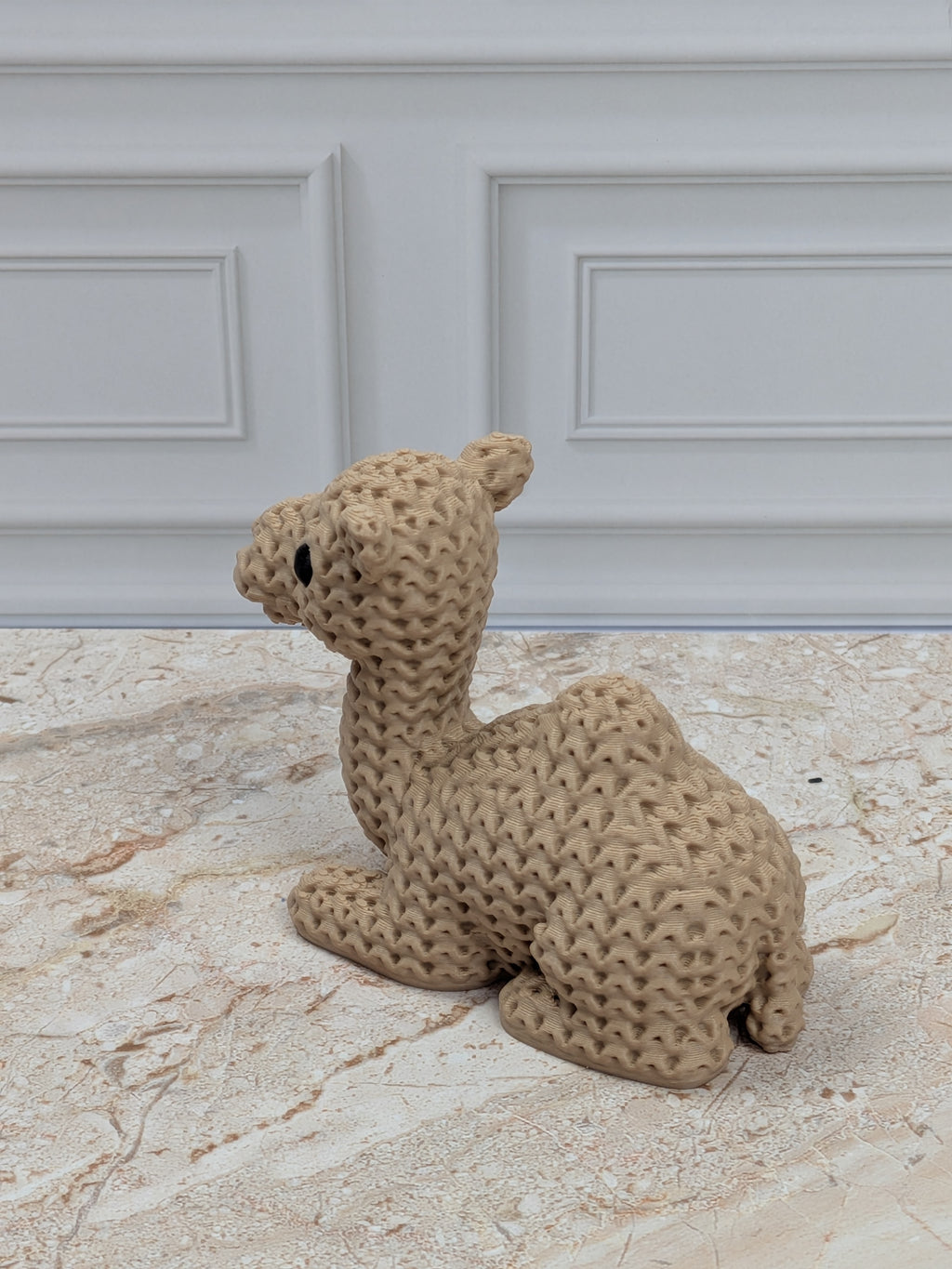 3" Faux Crochet Camel Figurine 3D Printed Knit Desert Animal Desk Pet Nativity Decor
