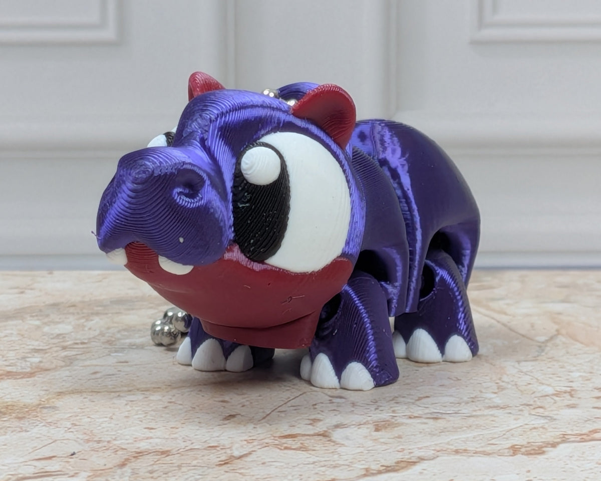 Flexi Hippo Keychain Buddy 3D Printed Articulated Desk Pet Backpack Charm
