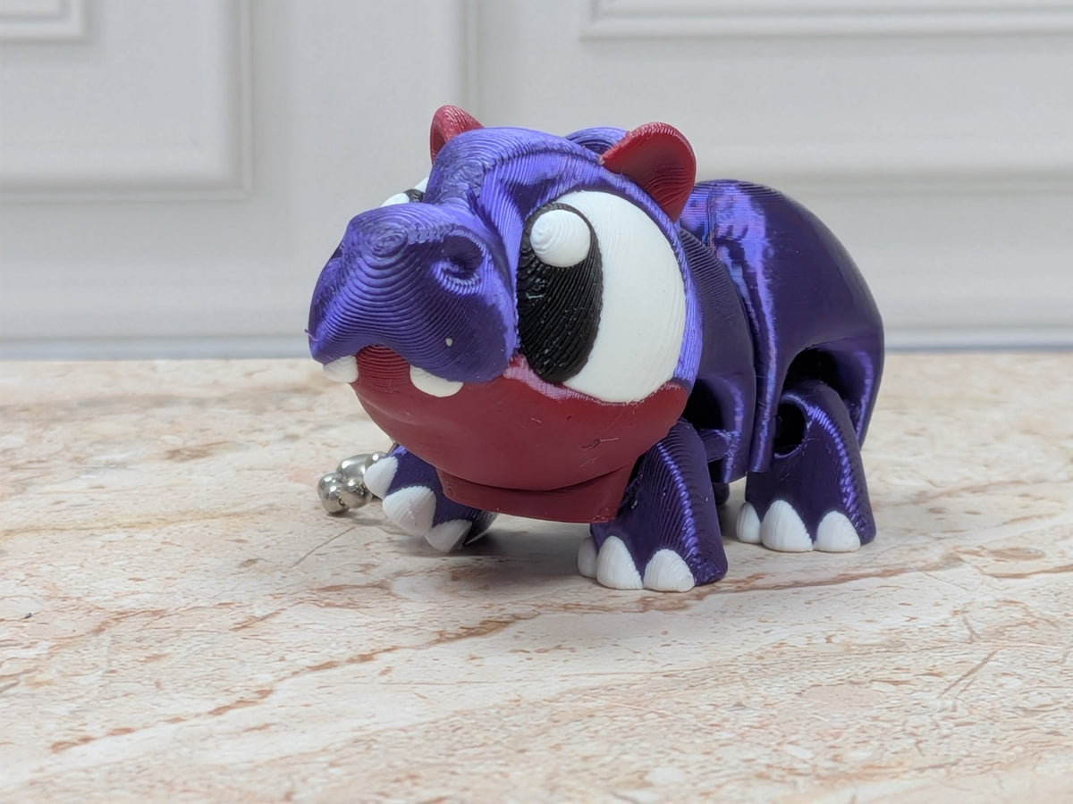 Flexi Hippo Keychain Buddy 3D Printed Articulated Desk Pet Backpack Charm