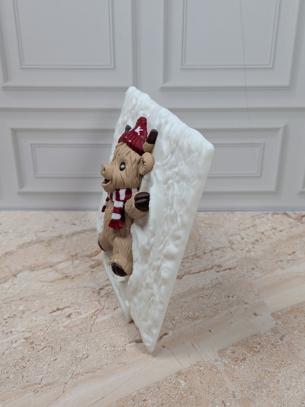 Highland Cow Snow Angel 3D Printed Plaque 5"x4" Winter Christmas Desk Decor with Stand