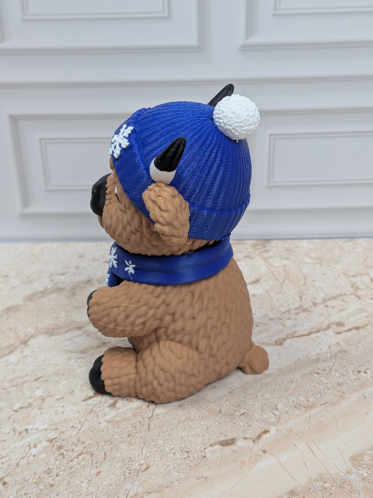 4" Winter Highland Cow Figurine 3D Printed Snowflake Beanie Scarf Christmas Desk Decor
