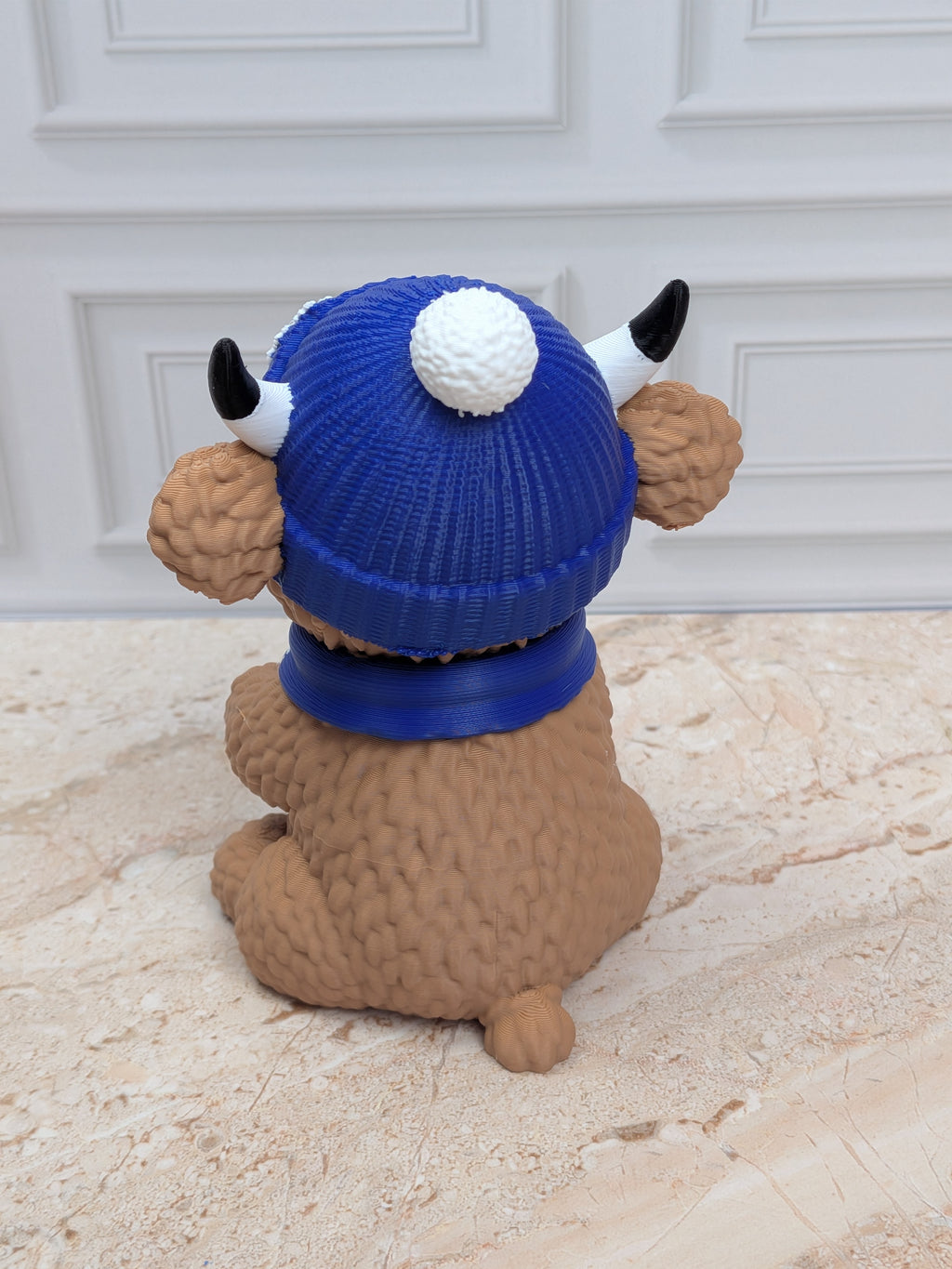 4" Winter Highland Cow Figurine 3D Printed Snowflake Beanie Scarf Christmas Desk Decor