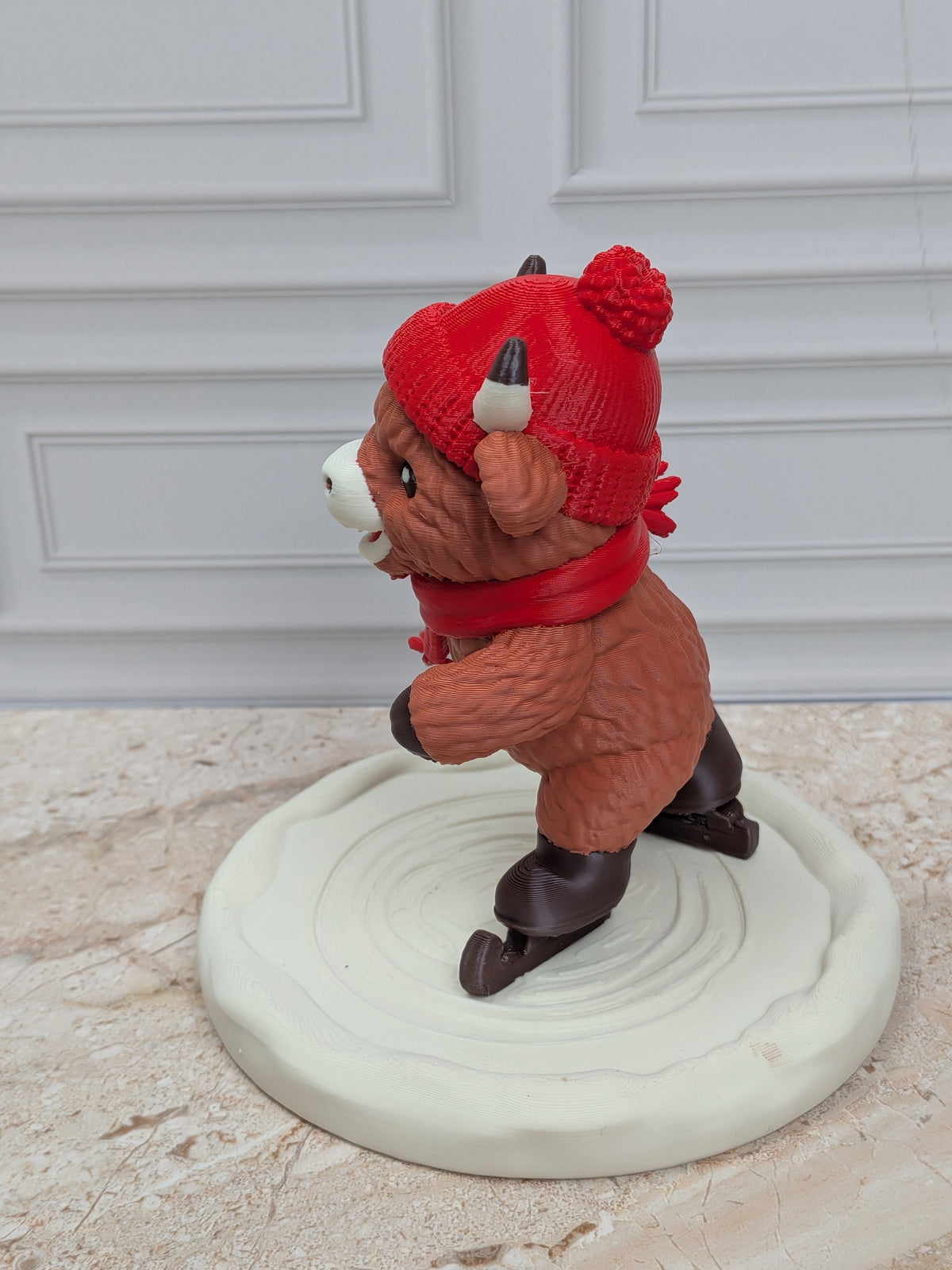 4" Ice Skating Highland Cow Figurine 3D Printed Winter Rink Christmas Tiered Tray Decor