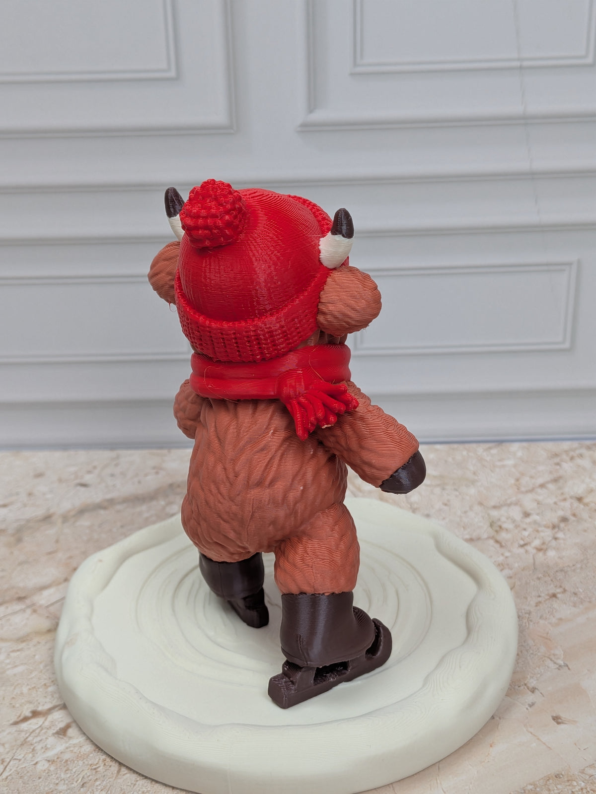 4" Ice Skating Highland Cow Figurine 3D Printed Winter Rink Christmas Tiered Tray Decor