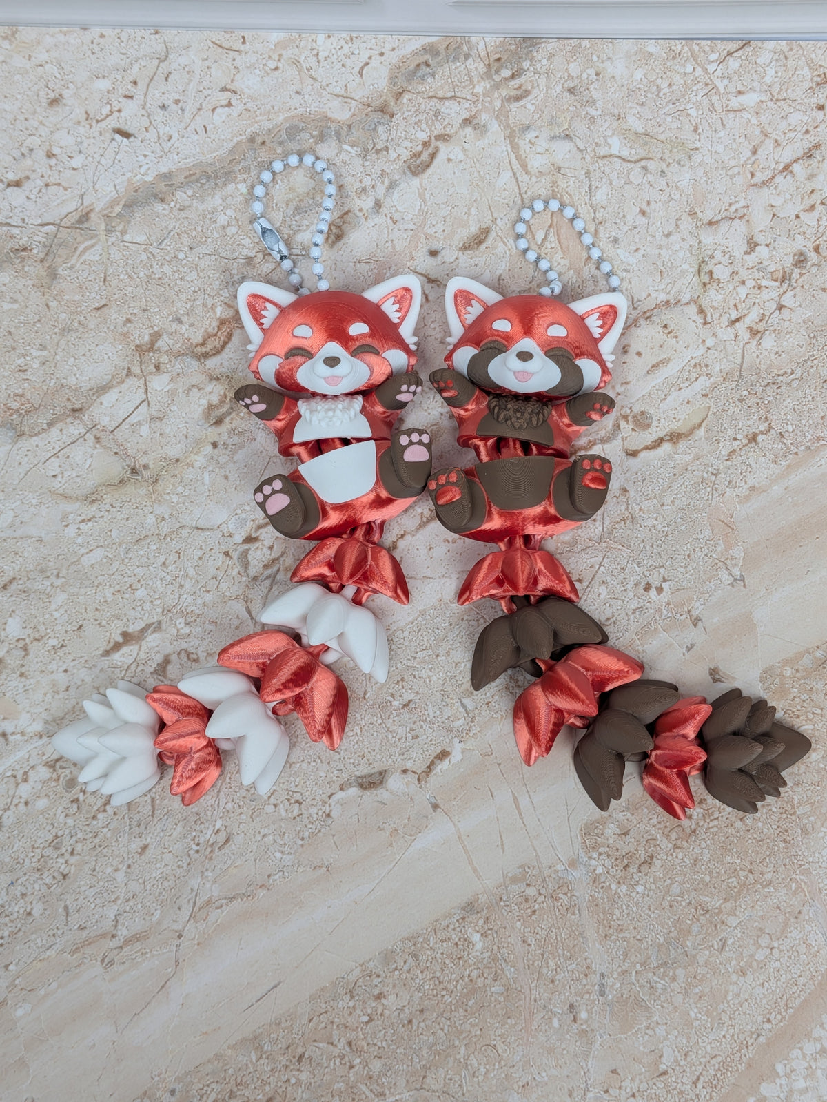 5 Inch Fluffy Tail Red Panda Keychain Articulated Cute Fidget Buddy Set