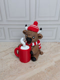 4" Hot Cocoa Highland Cow Figurine 3D Printed Winter Mug Christmas Tiered Tray Decor