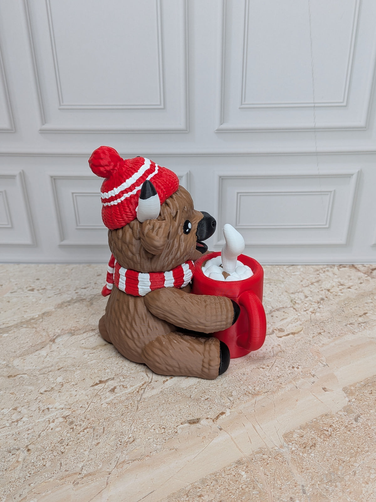 4" Hot Cocoa Highland Cow Figurine 3D Printed Winter Mug Christmas Tiered Tray Decor