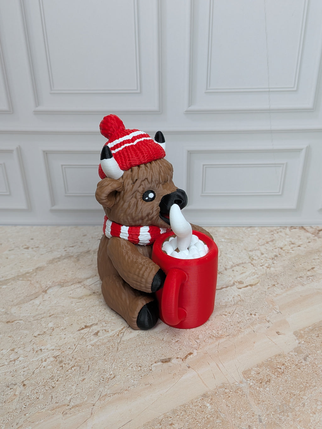 4" Hot Cocoa Highland Cow Figurine 3D Printed Winter Mug Christmas Tiered Tray Decor