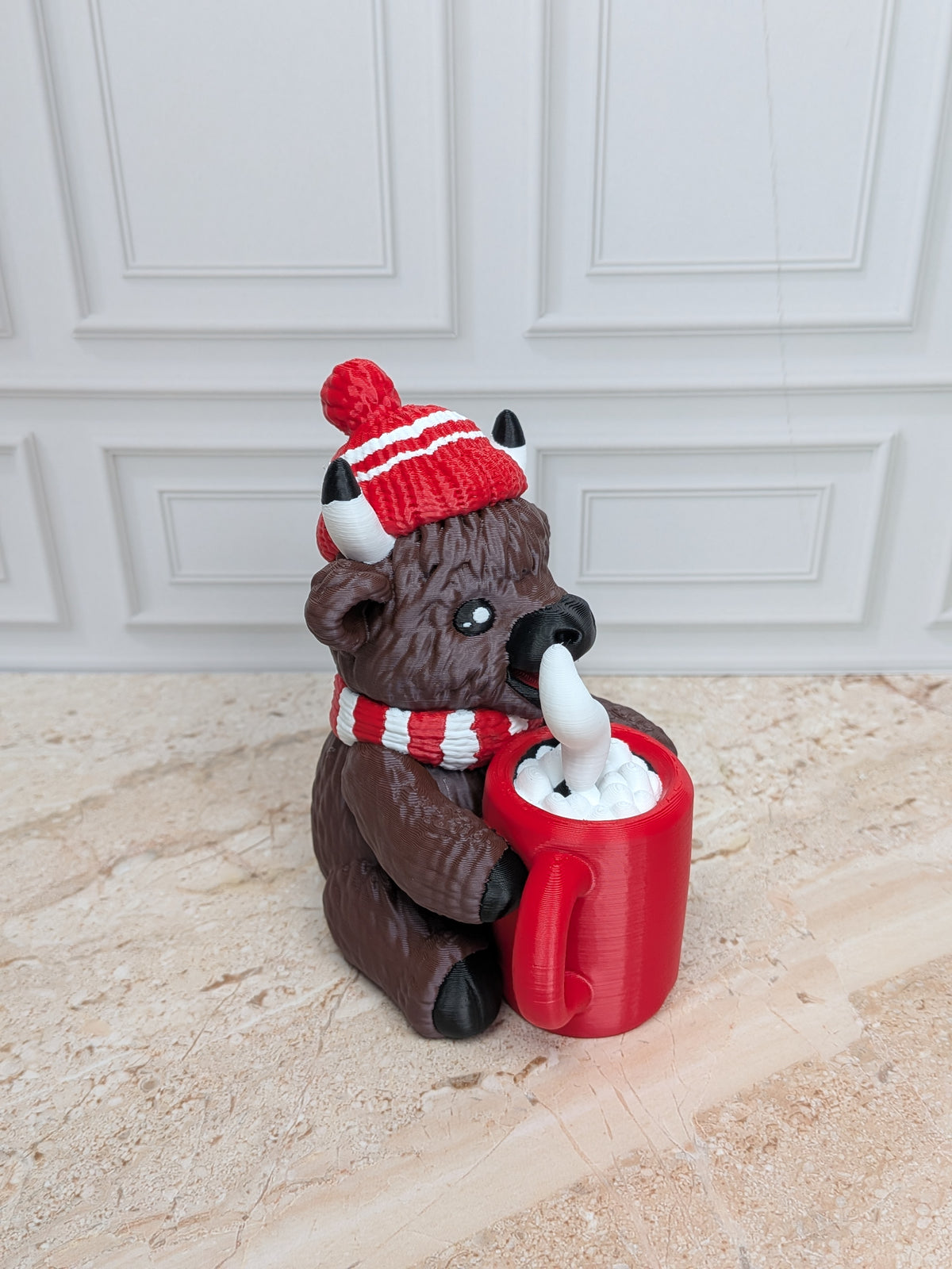 4" Hot Cocoa Highland Cow Figurine 3D Printed Winter Mug Christmas Tiered Tray Decor