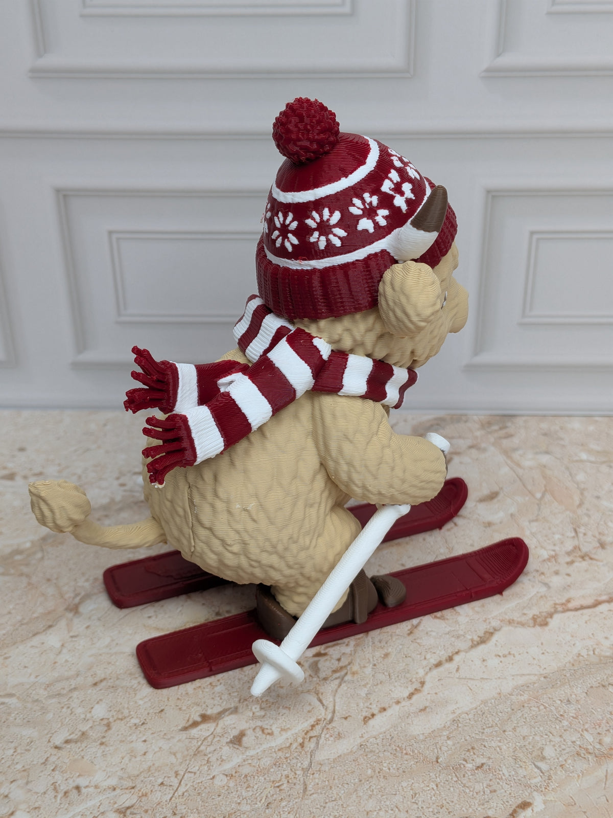 4" Skiing Highland Cow Figurine 3D Printed Winter Skier Christmas Tiered Tray Decor